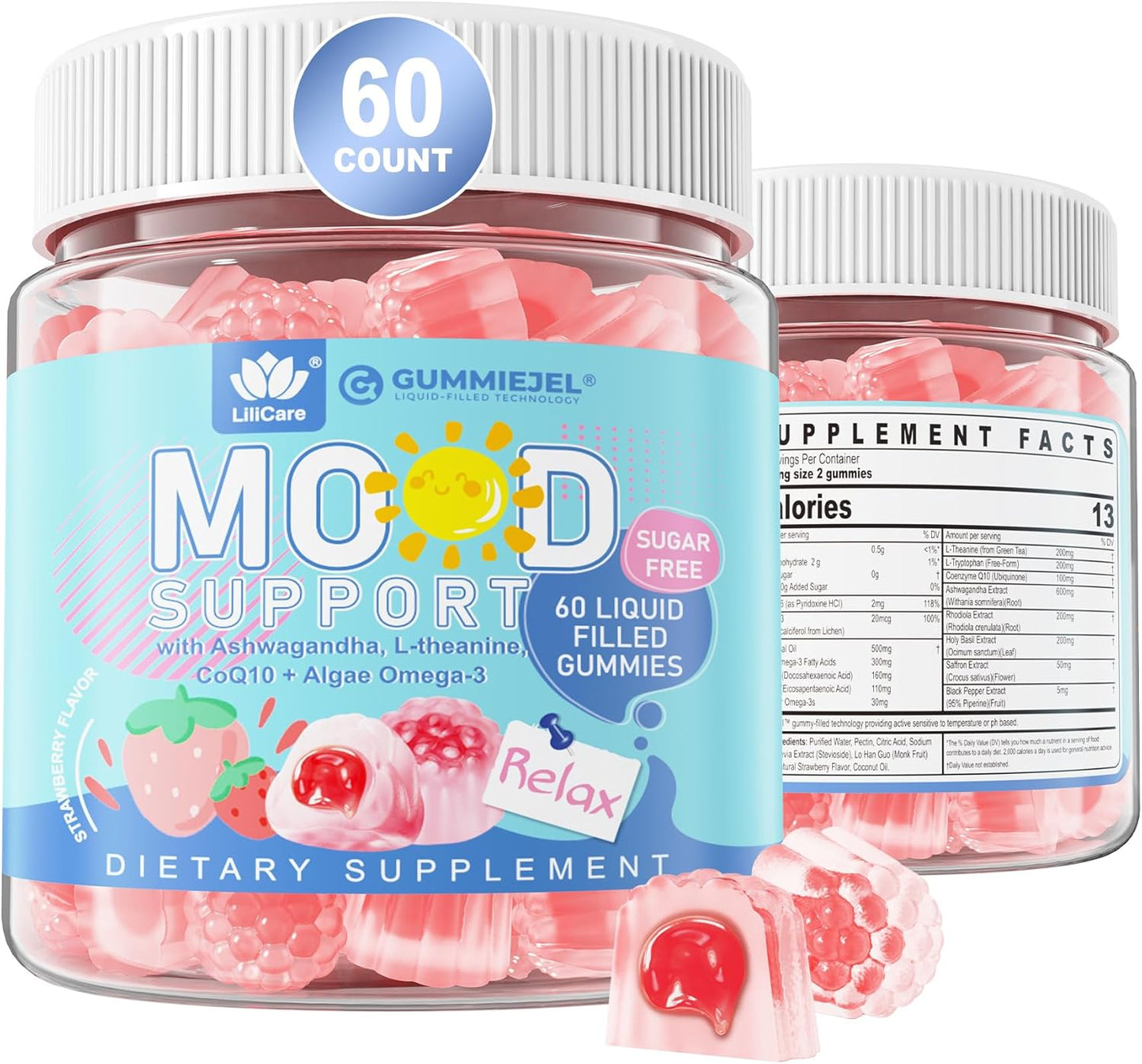 LILICARE Sugar-Free Lutein 20mg Zeaxanthin Gummies with Ashwagandha and Vegan Omega-3 for Adults