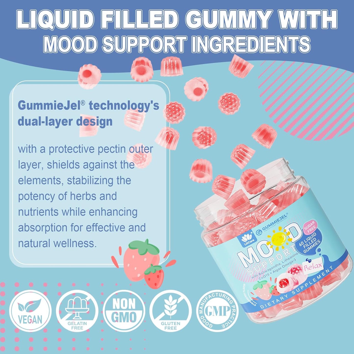 LILICARE Sugar-Free Lutein 20mg Zeaxanthin Gummies with Ashwagandha and Vegan Omega-3 for Adults