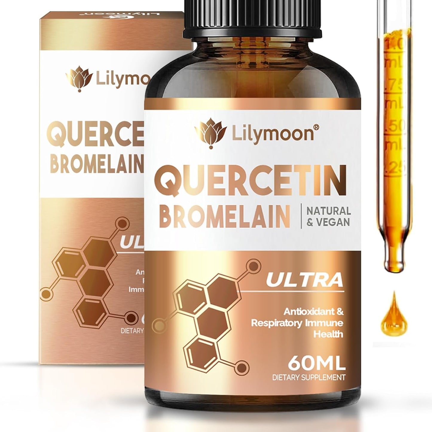 Lilymoon Quercetin Drops with Bromelain for Immune & Respiratory Health, Antioxidant Support, Natural Vegan Formula