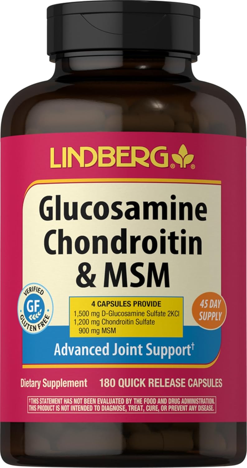 Lindberg Glucosamine Chondroitin MSM Capsules | 180 Count | Advanced Joint Support | Non-GMO, Gluten Free