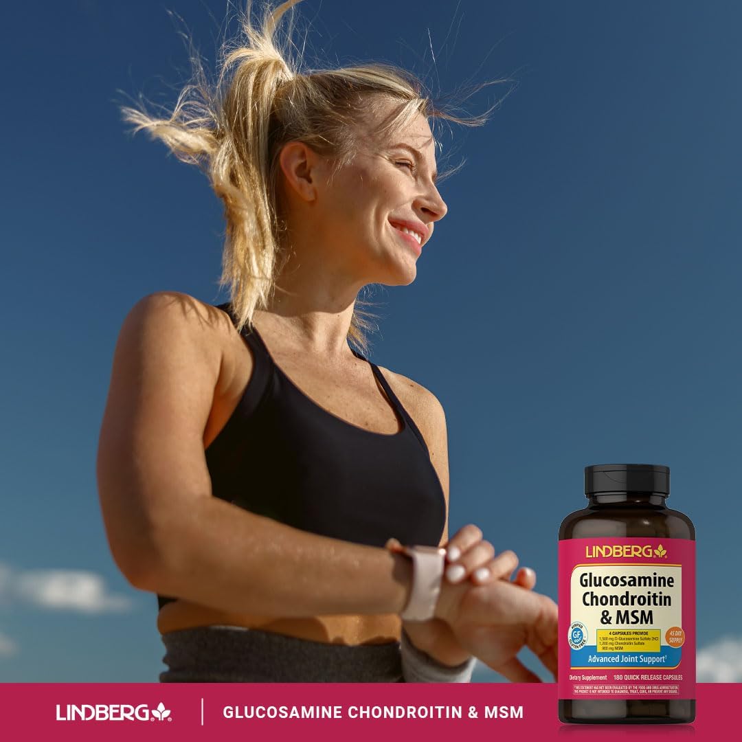 Lindberg Glucosamine Chondroitin MSM Capsules | 180 Count | Advanced Joint Support | Non-GMO, Gluten Free