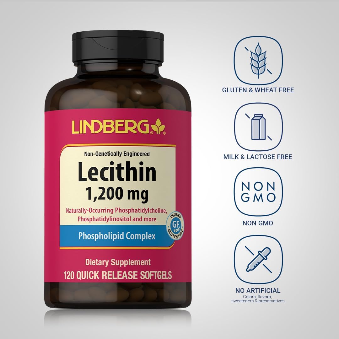 Lindberg Lecithin 1200mg Softgel Capsules for Men & Women - Phospholipid Complex, Non-GMO, Gluten Free