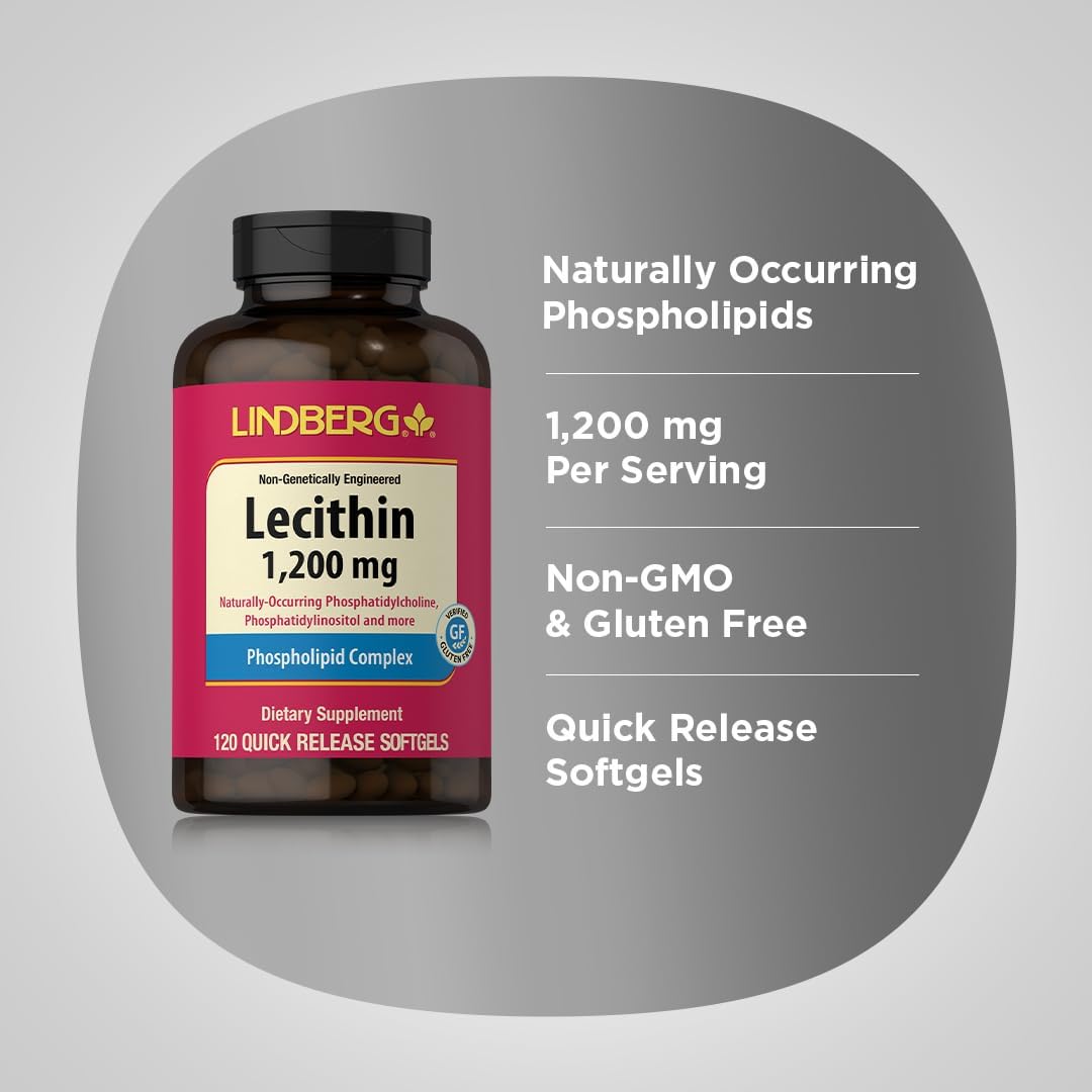 Lindberg Lecithin 1200mg Softgel Capsules for Men & Women - Phospholipid Complex, Non-GMO, Gluten Free