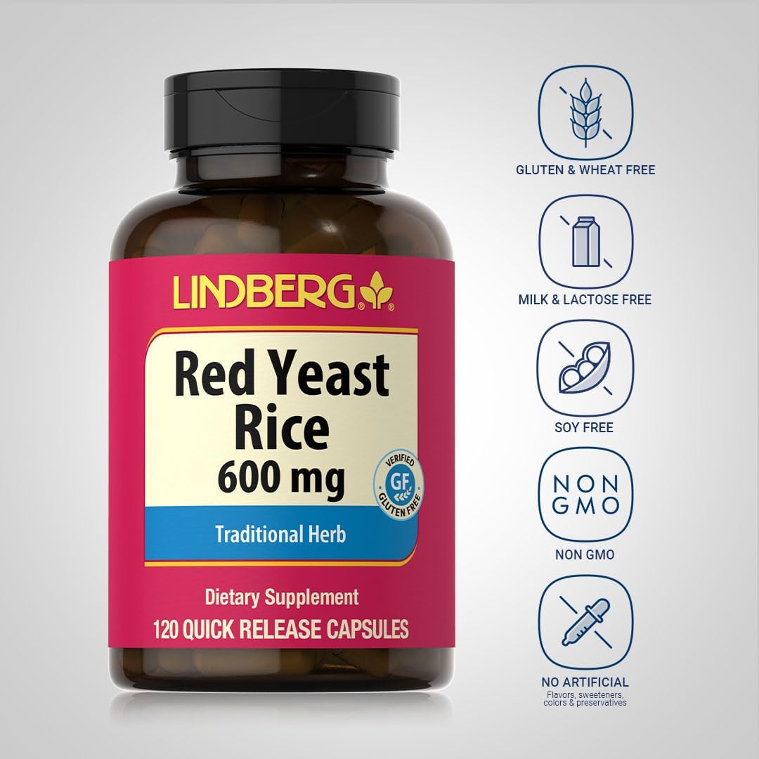 Lindberg Red Yeast Rice Capsules 600mg | 120 Count | Non-GMO, Gluten Free Traditional Herb Supplement