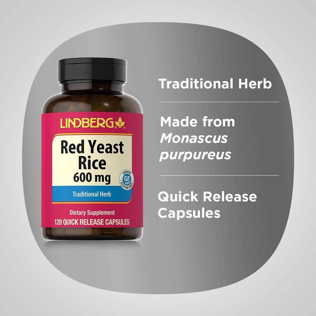Lindberg Red Yeast Rice Capsules 600mg | 120 Count | Non-GMO, Gluten Free Traditional Herb Supplement