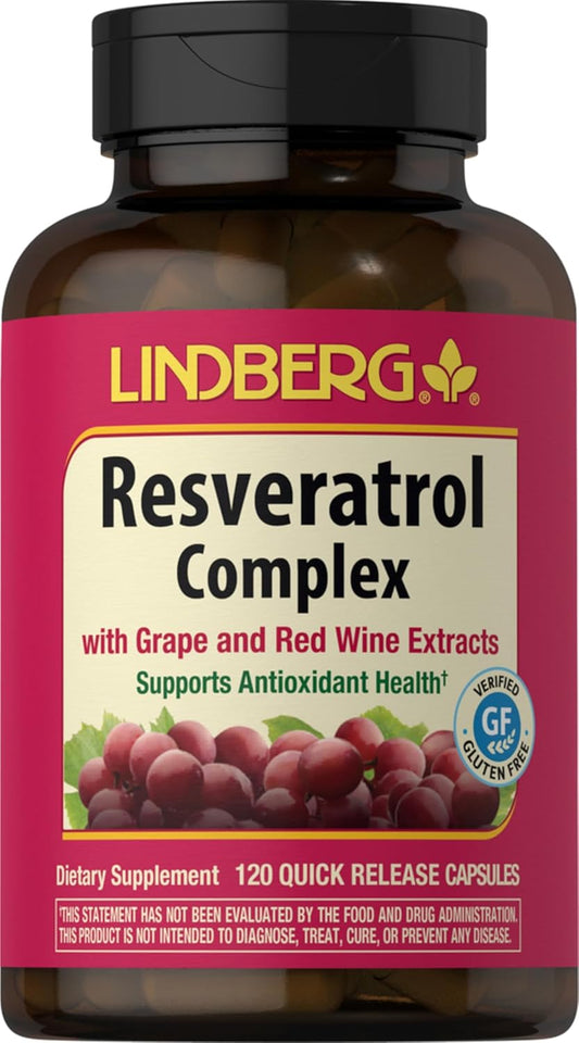 Lindberg Resveratrol Capsules 100mg - 120 Count | Grape Seed & Red Wine Extracts | Non-GMO, Gluten Free