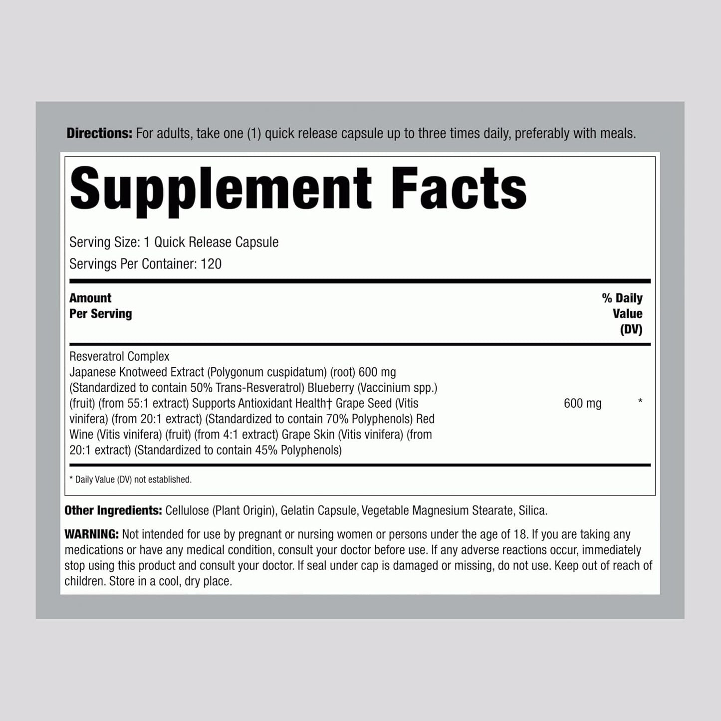 Lindberg Resveratrol Capsules 100mg - 120 Count | Grape Seed & Red Wine Extracts | Non-GMO, Gluten Free
