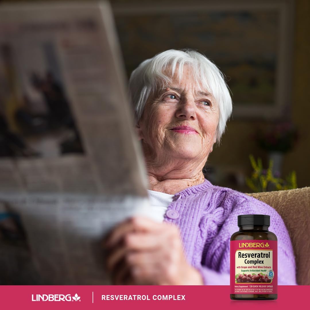 Lindberg Resveratrol Capsules 100mg - 120 Count | Grape Seed & Red Wine Extracts | Non-GMO, Gluten Free