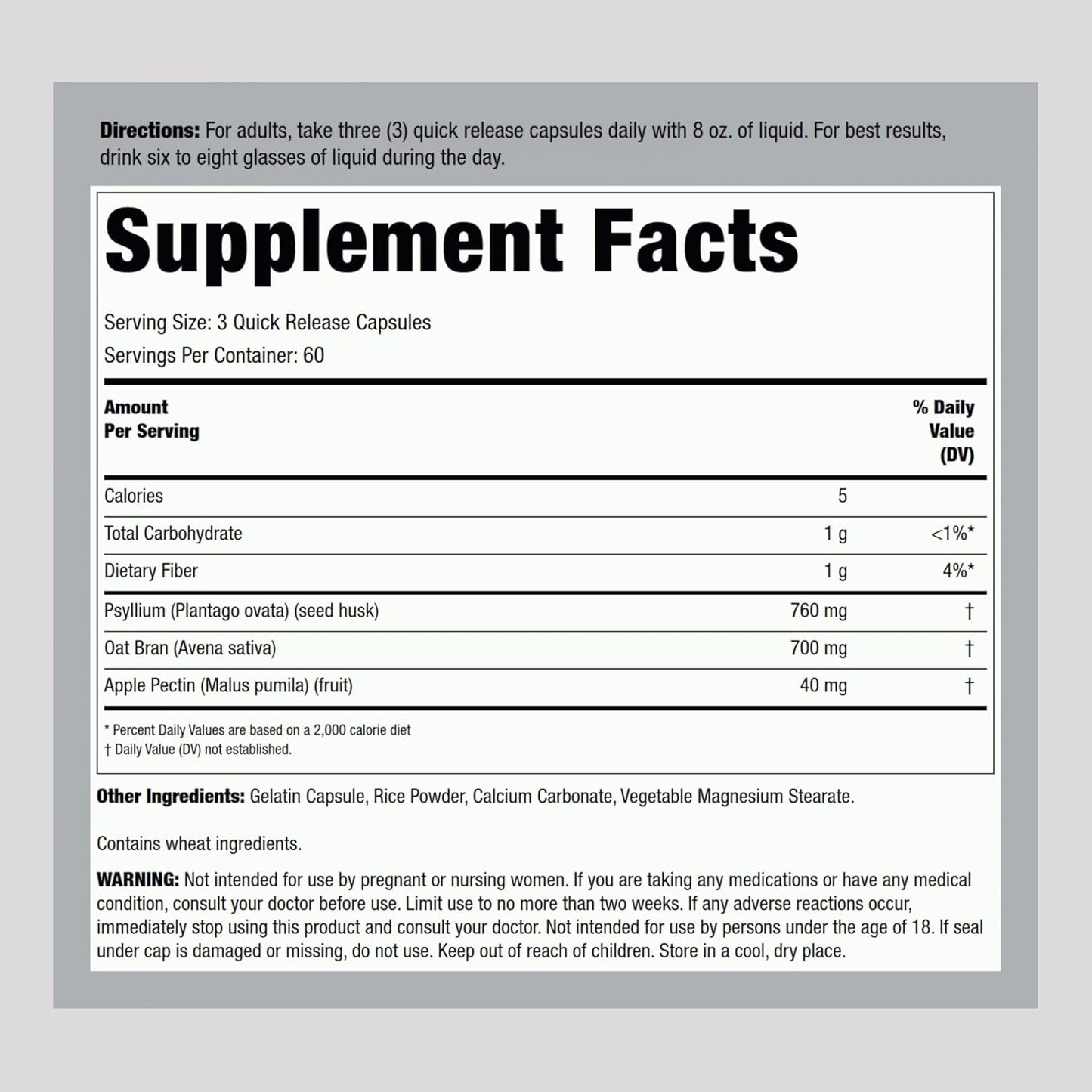 Lindberg Super Fiber Capsules - Oat, Pectin, Psyllium | Non-GMO & Gluten Free | 180 Count