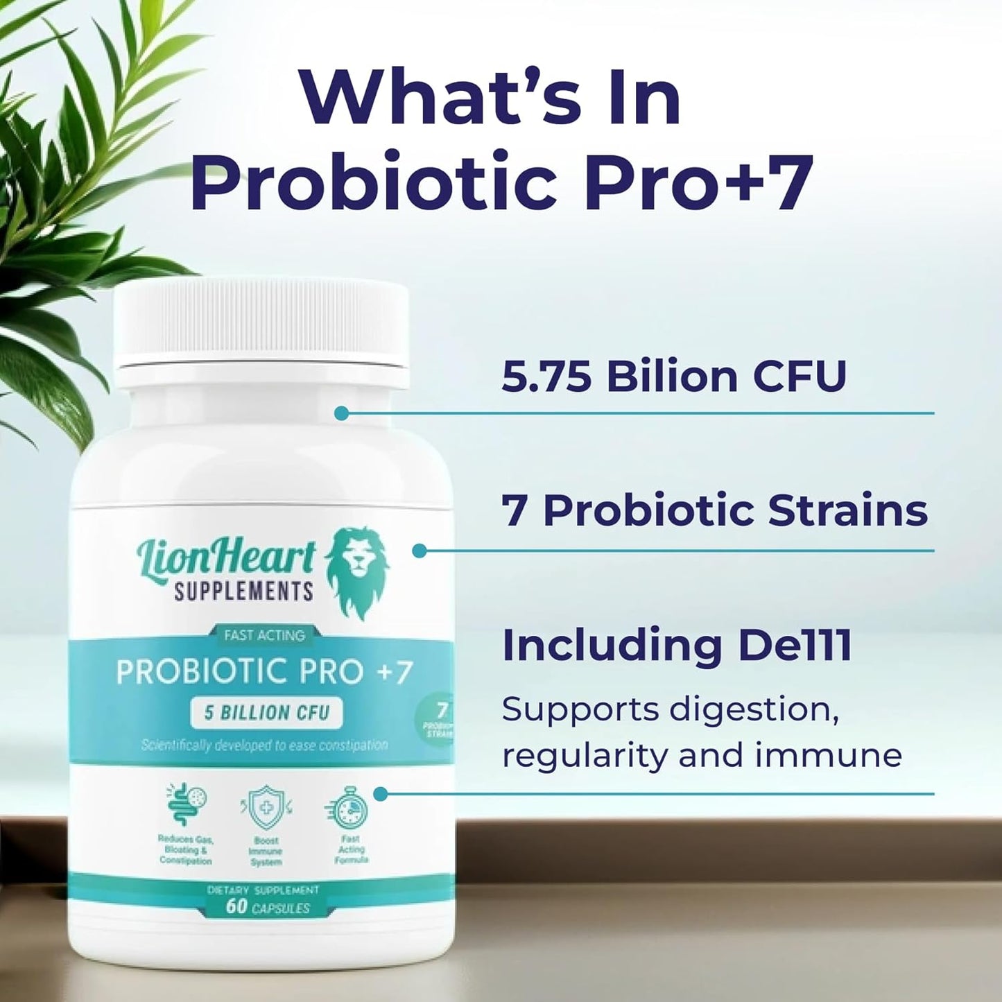 LionHeart Supplements Probiotic for Regular Bowel Movements - IBS & Constipation Relief - 60 Capsules for Men and Women