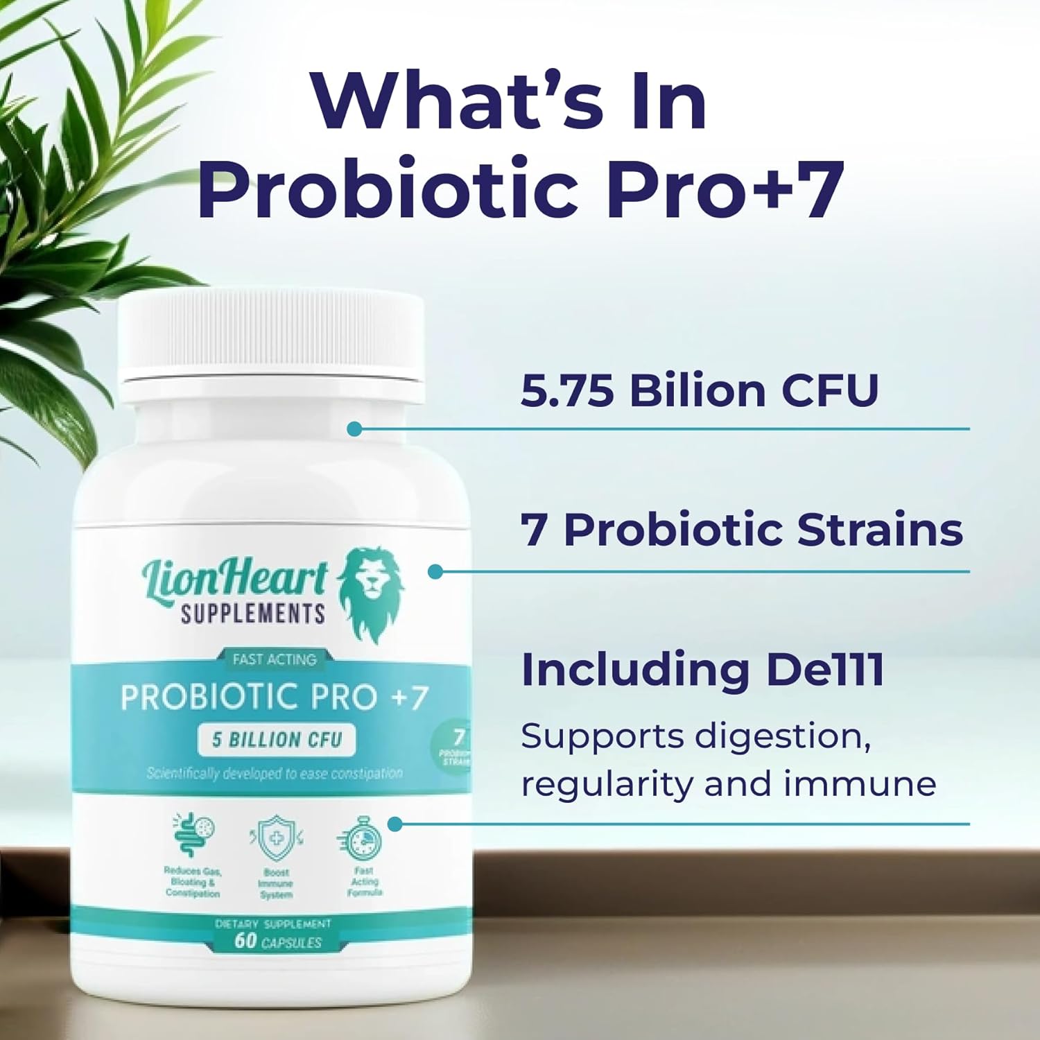 LionHeart Supplements Probiotic for Regular Bowel Movements - IBS & Constipation Relief - 60 Capsules for Men and Women