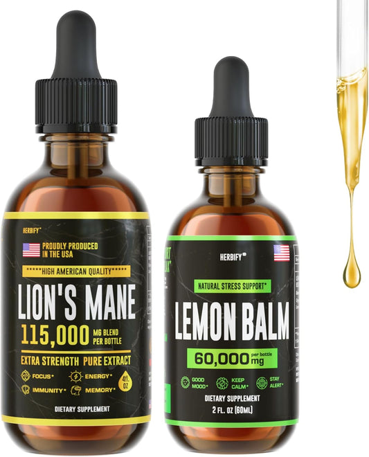 Lions Mane and Lemon Balm Bundle - Herbal Drops for Brain and Immune Health