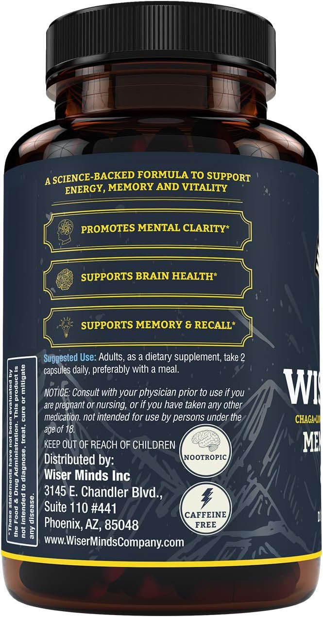 Lions Mane Ashwagandha Nootropic Supplement for Memory, Focus, Mental Clarity from Wiser Minds