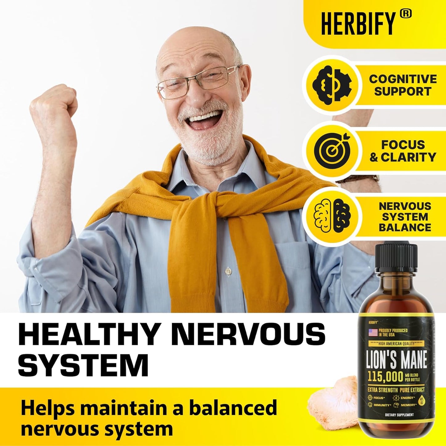 Lions Mane Drops & Biotin and Collagen Bundle for Brain, Hair, Skin & Nails Support by HERBIFY