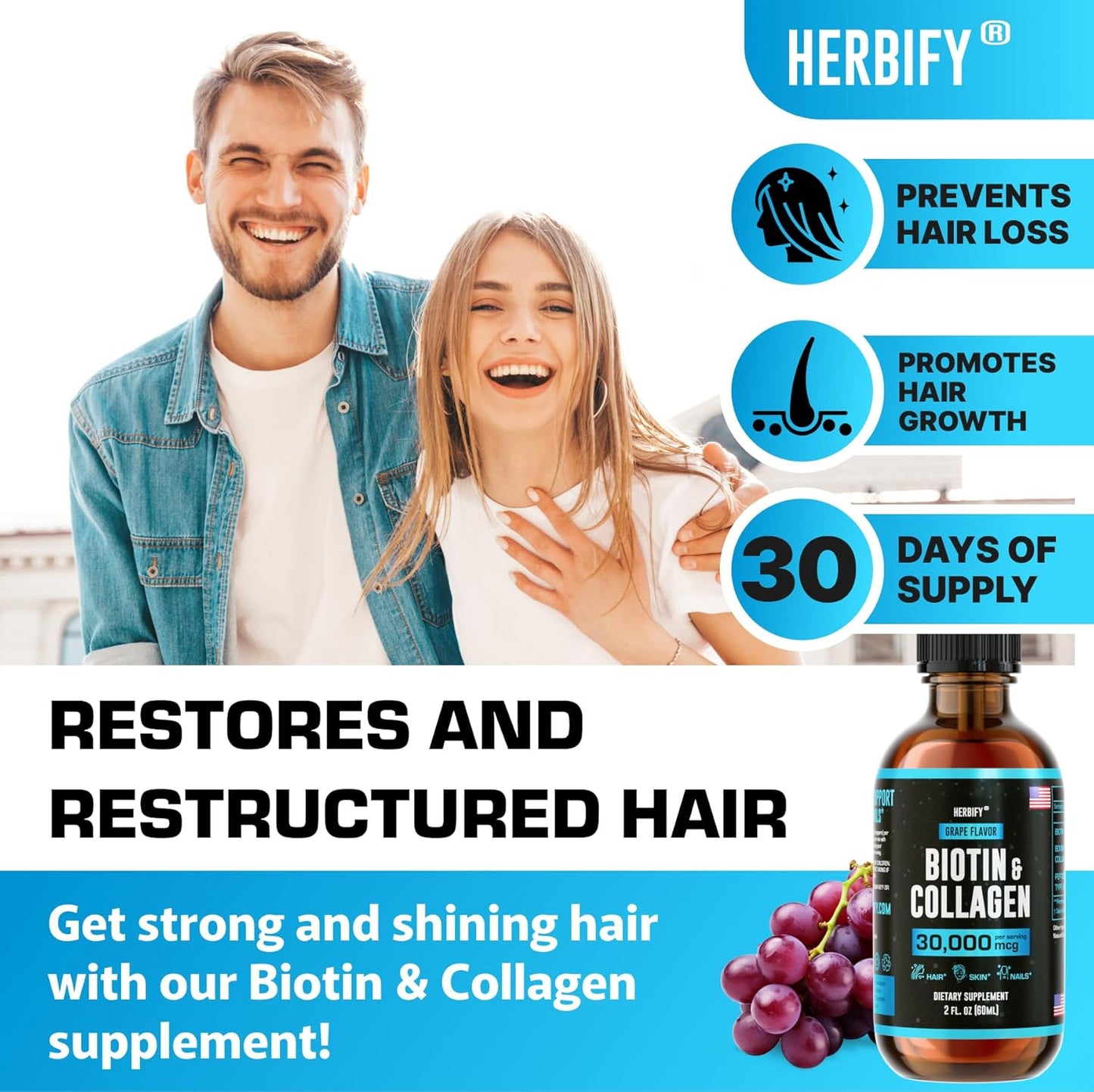 Lions Mane Drops & Biotin and Collagen Bundle for Brain, Hair, Skin & Nails Support by HERBIFY