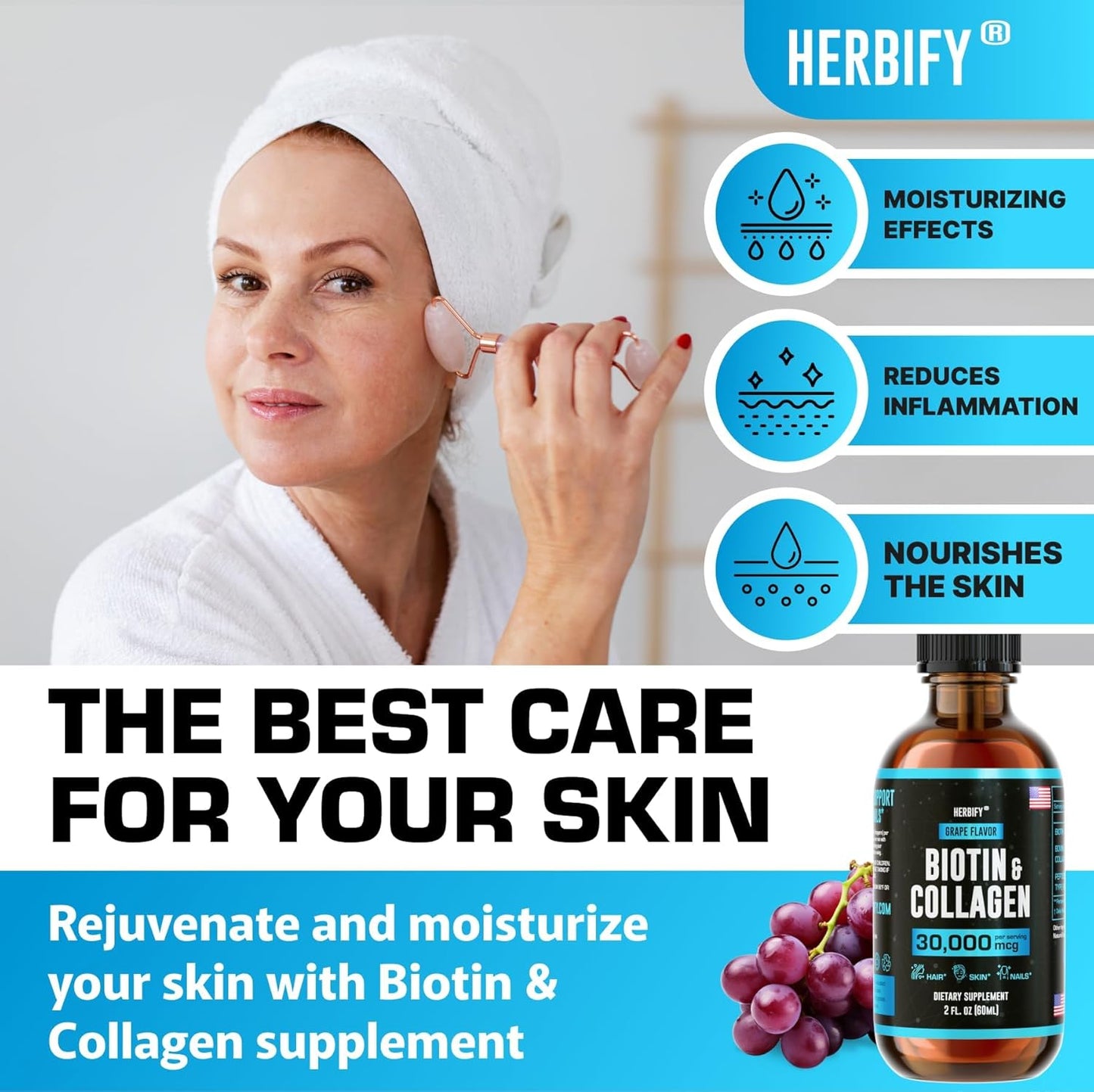 Lions Mane Drops & Biotin and Collagen Bundle for Brain, Hair, Skin & Nails Support by HERBIFY