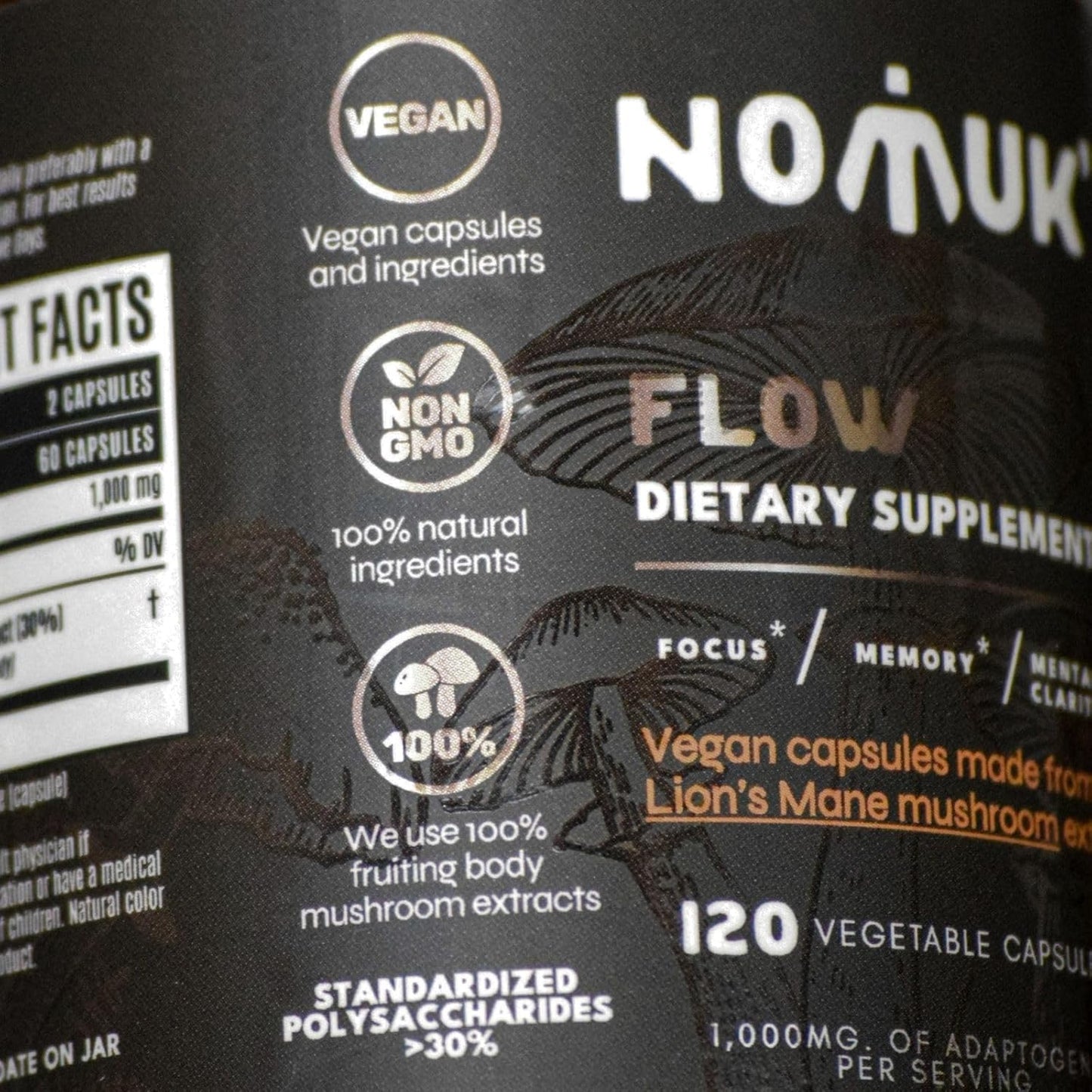 Lions Mane Mushroom Extract Capsules for Focus, Memory, and Clarity - 100% Fruiting Body Supplement - 120 Count