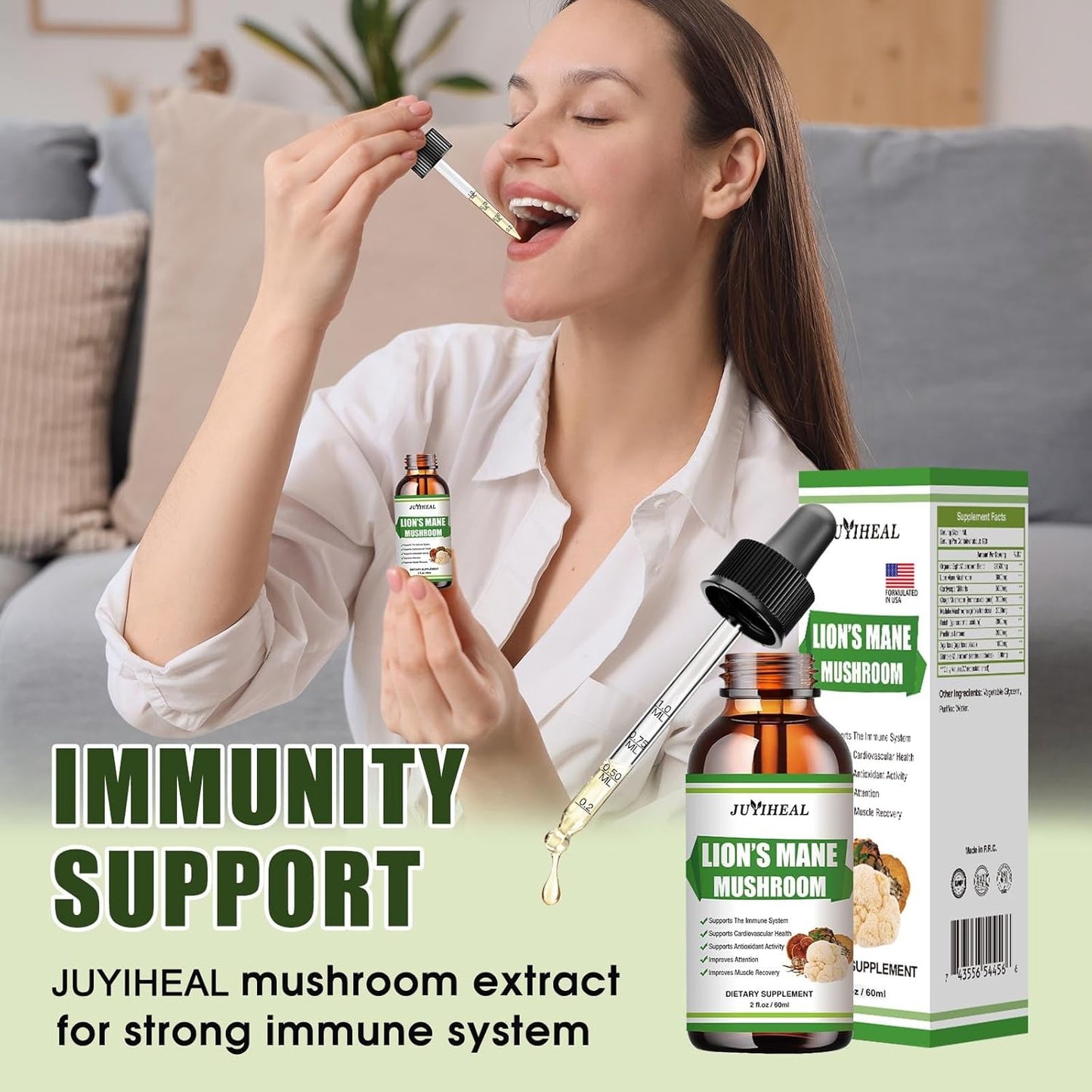 Lions Mane Mushroom Liquid Supplement for Mental Focus & Immune Support - 8 Mushroom Complex Tincture - 2 Fl oz Vegan Formula by JUYIHEAL
