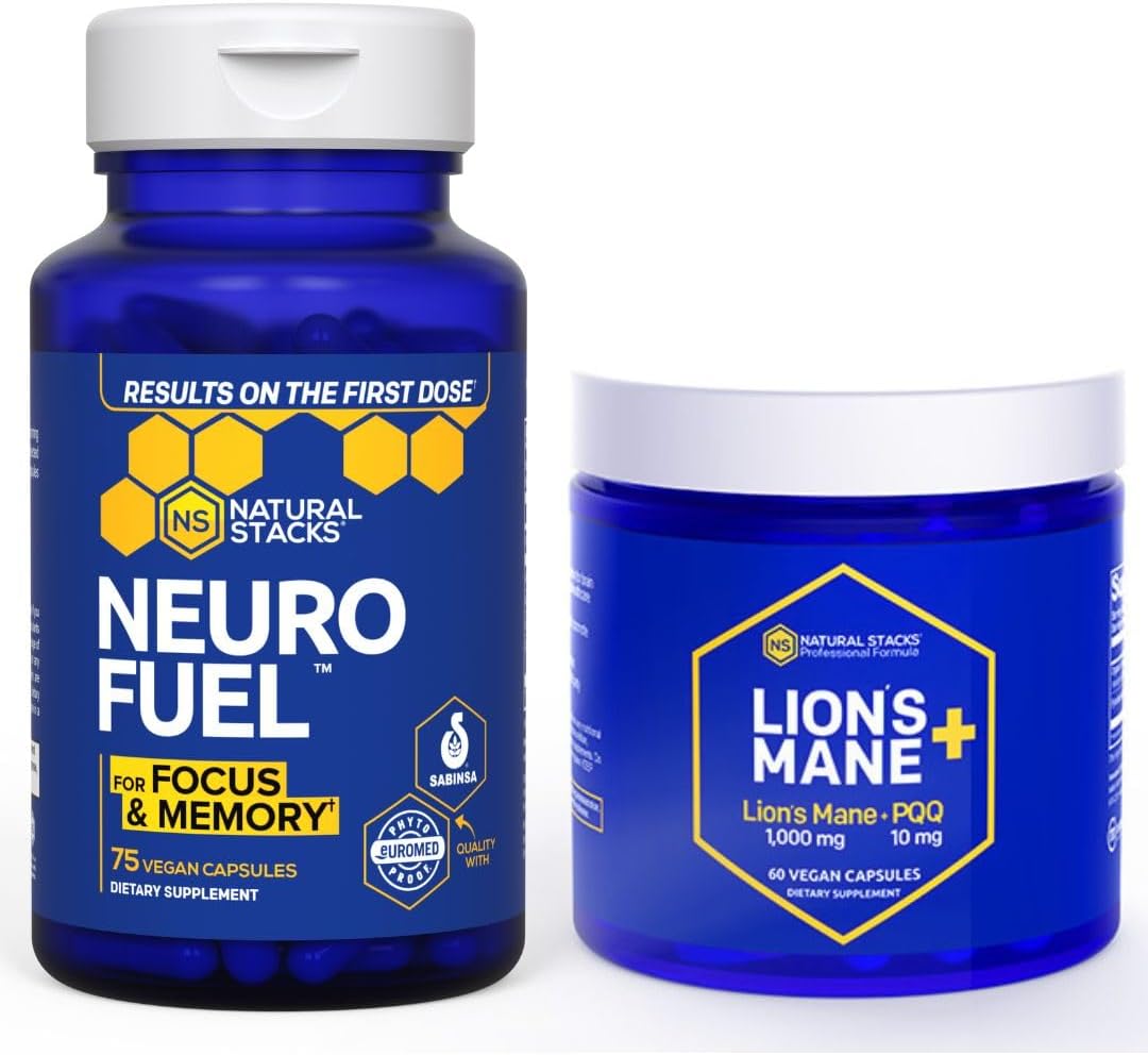 Lions Mane Mushroom + NeuroFuel Nootropic Supplement Bundle for Memory, Focus & Learning - 135 Capsules