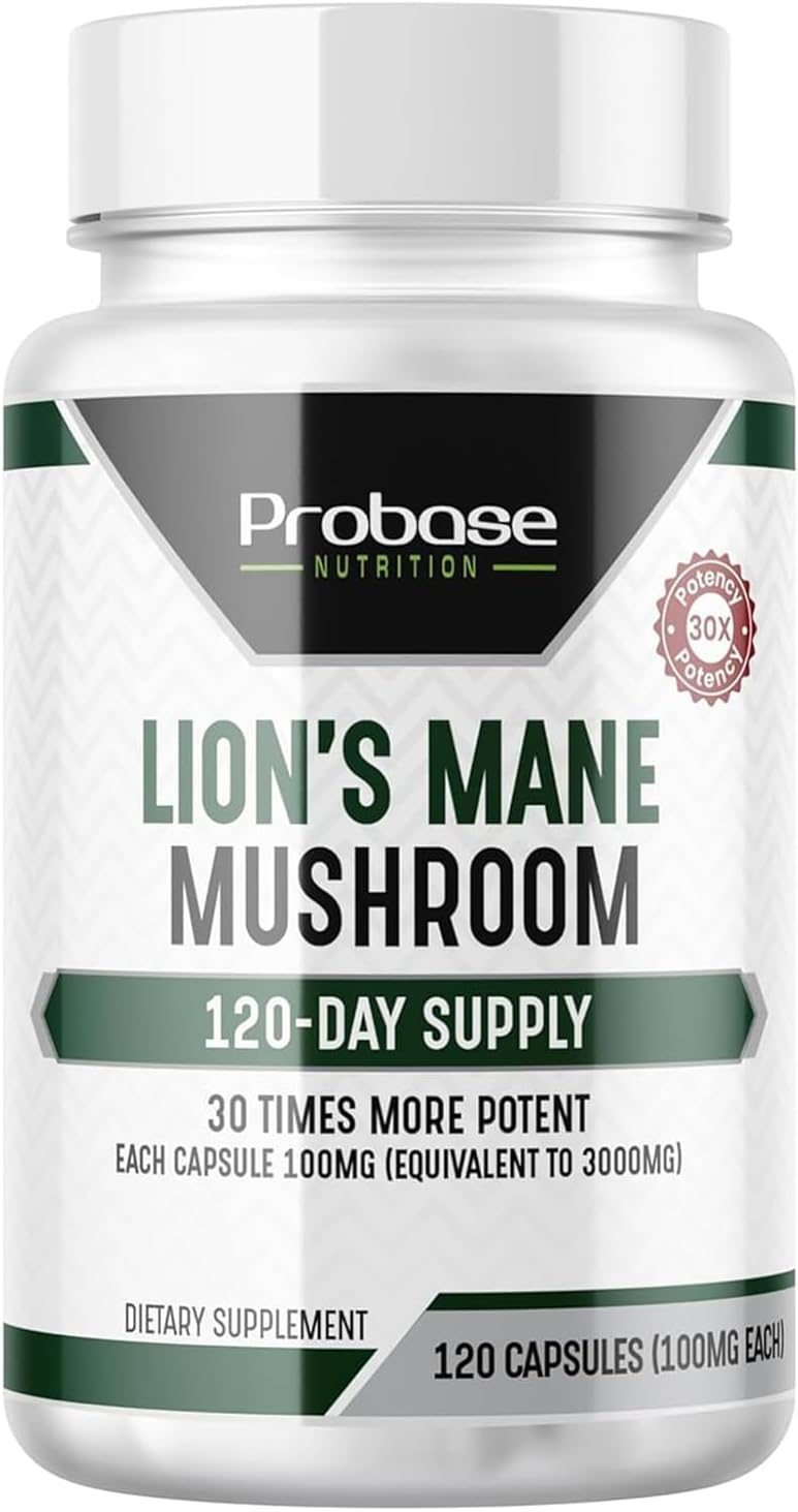 Lions Mane Mushroom Supplement Capsules - 30x Potency Extract - 4 Month Supply - 120 Count