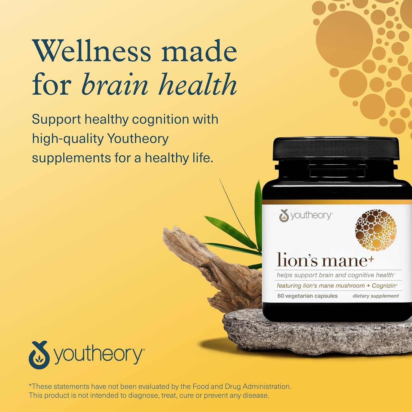 Lion's Mane Plus Mushroom Supplement with Cognizin - Promotes Focus & Brain Health - 60 Capsules