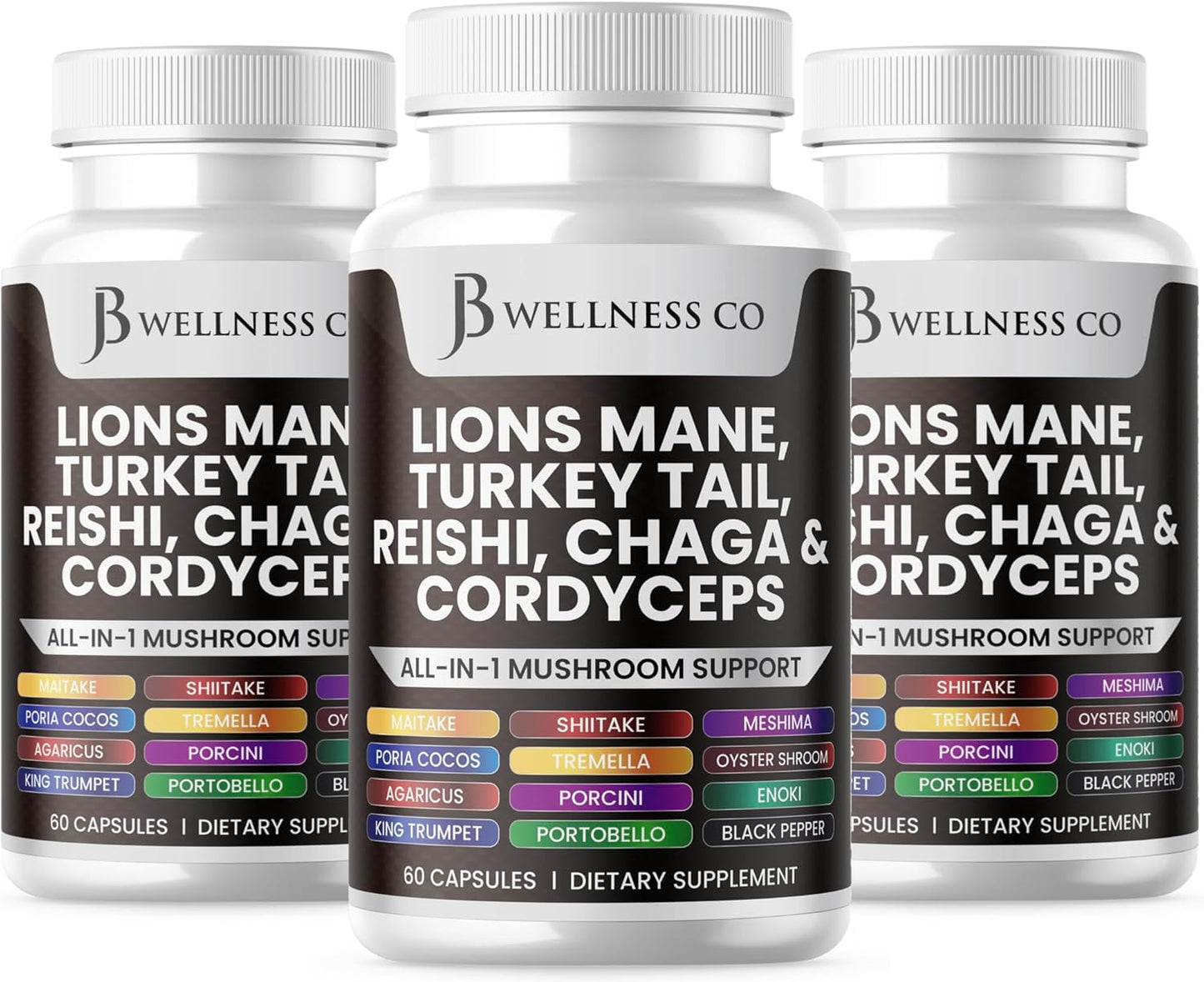 Lions Mane & Turkey Tail Mushroom Supplement for Cognitive & Immune Support - 180 Capsules