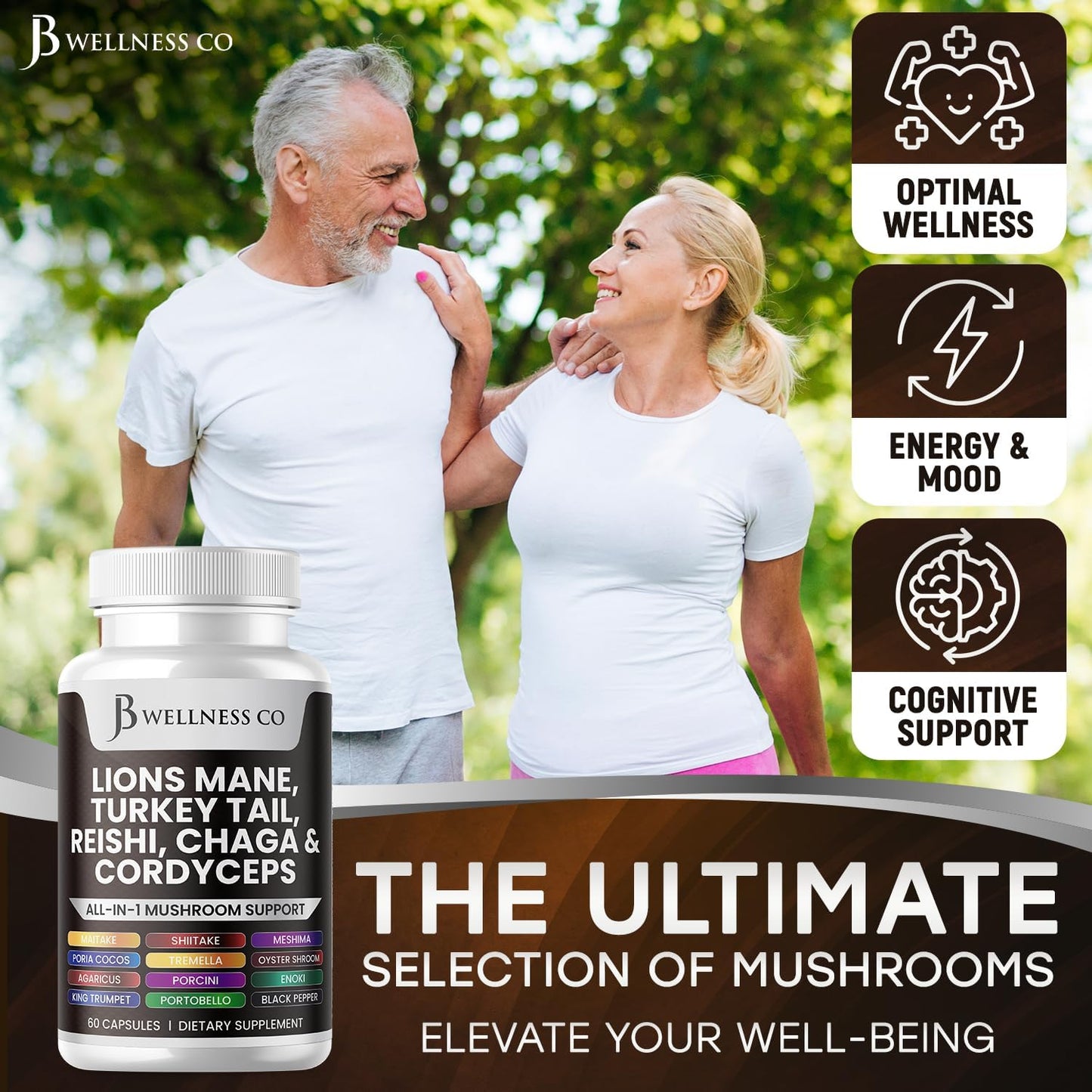 Lions Mane & Turkey Tail Mushroom Supplement for Cognitive & Immune Support - 60 Count