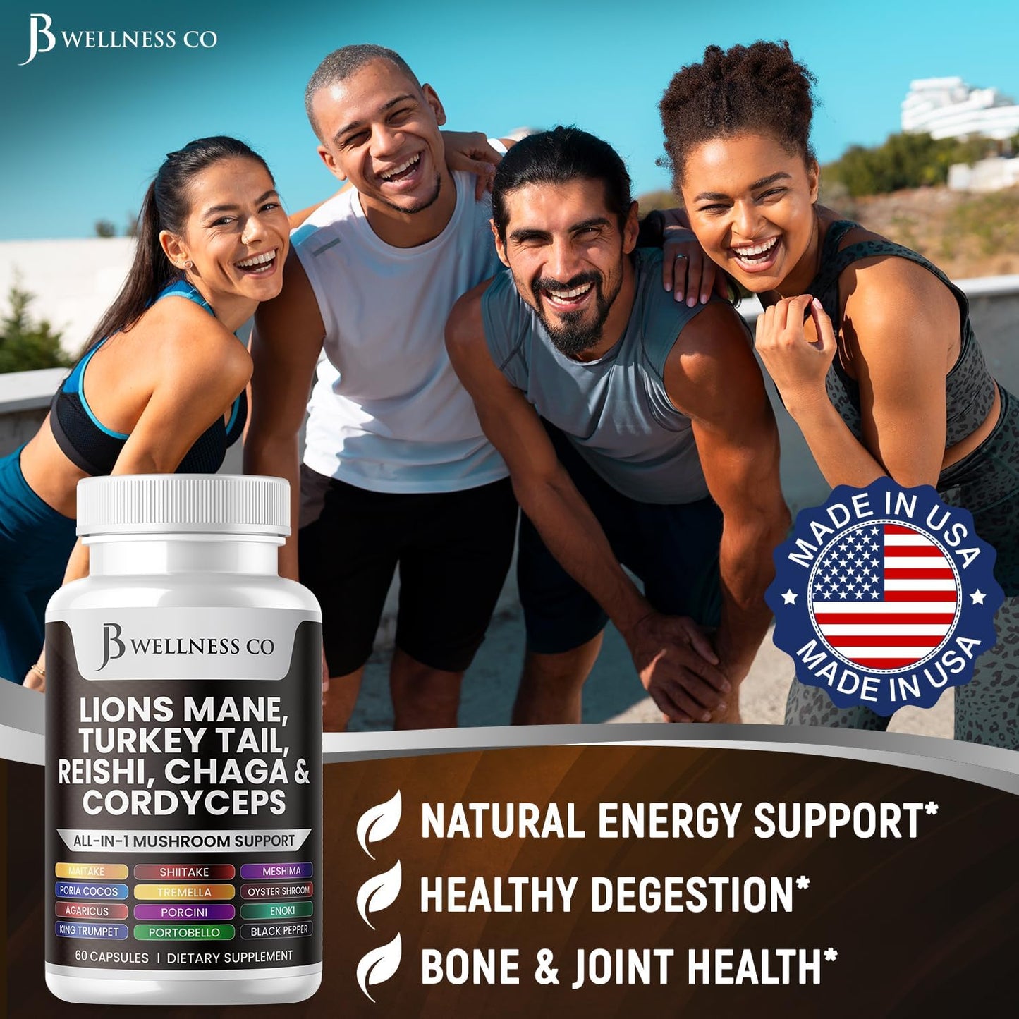 Lions Mane & Turkey Tail Mushroom Supplement for Cognitive & Immune Support - 60 Count