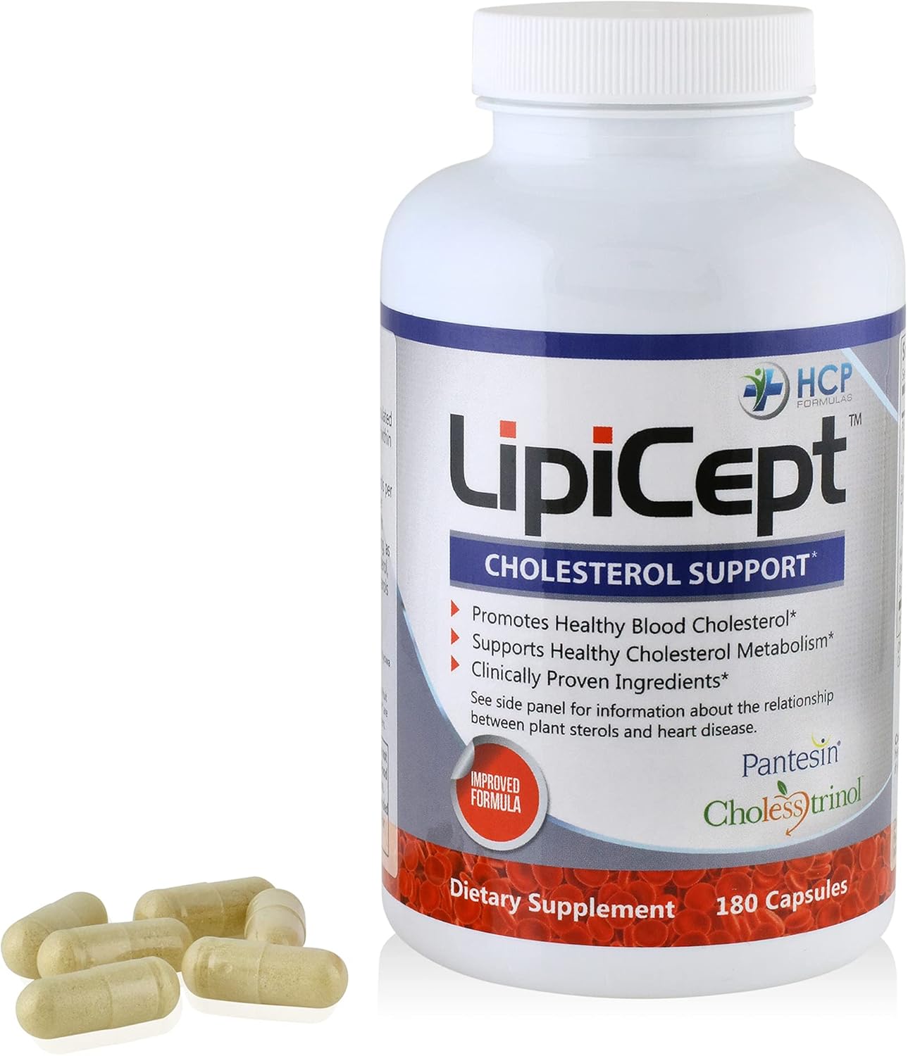 LipiCept Natural Cholesterol Support Formula with Plant Sterols - Vegetarian Dietary Supplement - 180 Capsules
