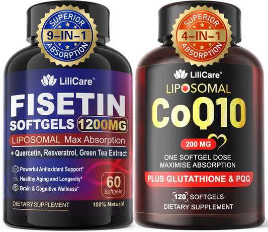Liposomal Fisetin Softgels 1200mg + CoQ10-200mg Softgels Combo Pack