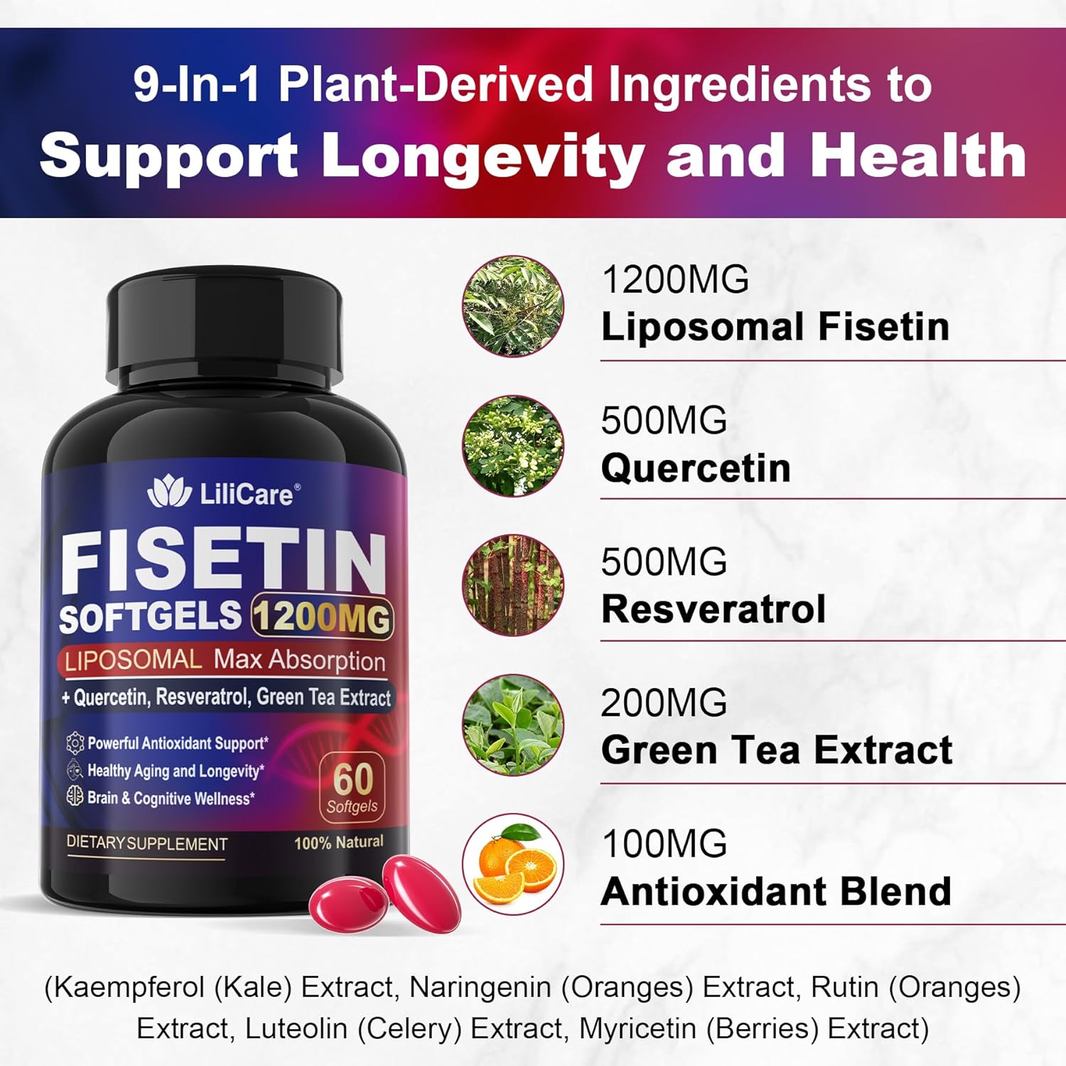Liposomal Fisetin Softgels 1200mg + CoQ10-200mg Softgels Combo Pack