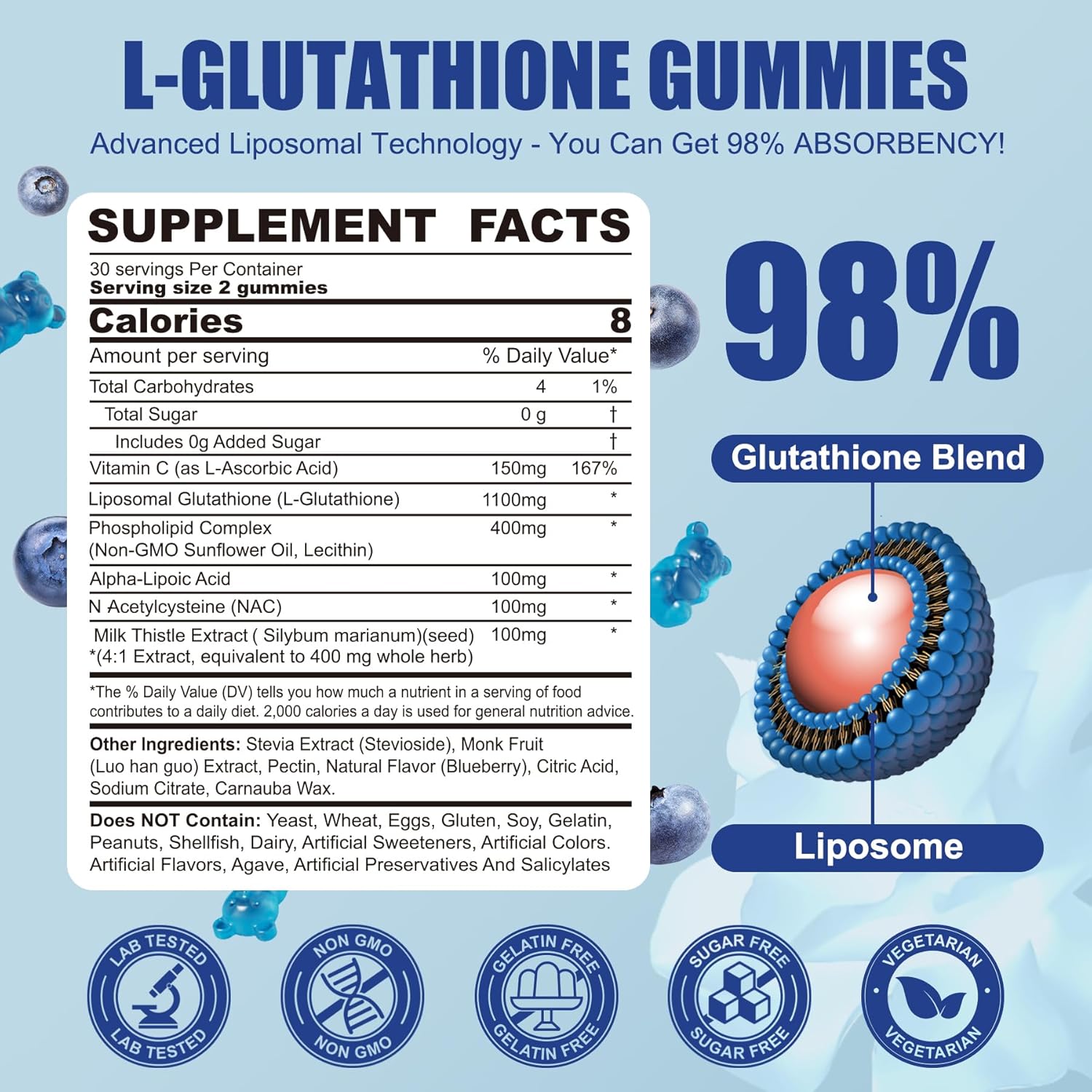 Liposomal Glutathione Gummies for Women 1100mg with Vitamin C, Antioxidant for Anti-Aging, Immune Support & Cleansing - Vegan, 120 ct