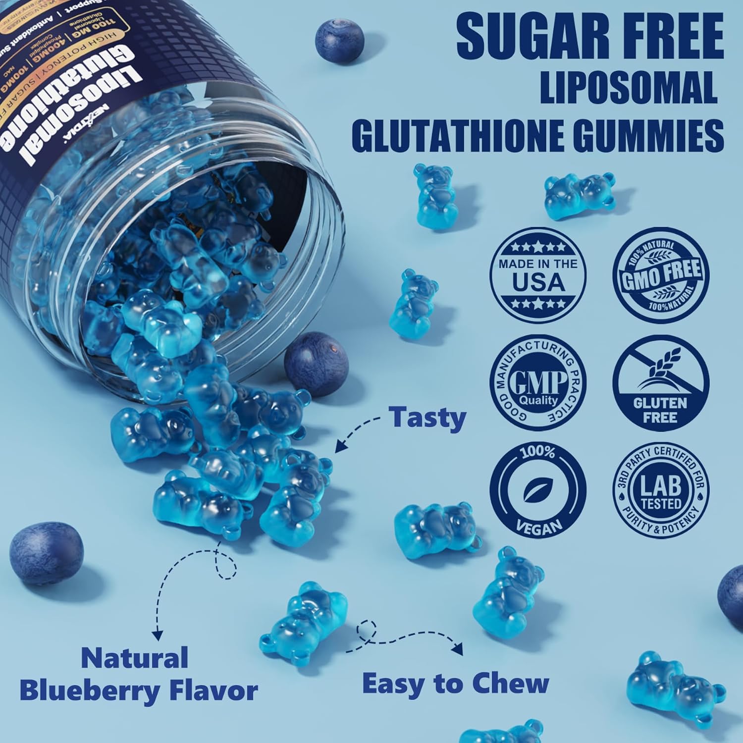 Liposomal Glutathione Gummies for Women 1100mg with Vitamin C, Antioxidant for Anti-Aging, Immune Support & Cleansing - Vegan, 120 ct