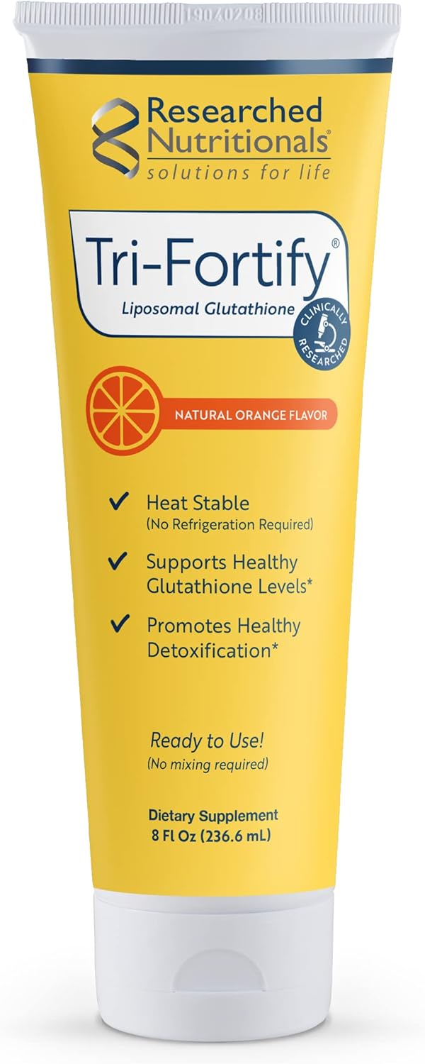 Liposomal Glutathione Liquid Gel + Vitamin C - Tri-Fortify - Boost Natural Energy, Immunity & Detox - Clinically Researched - Orange - 8 Fl Oz
