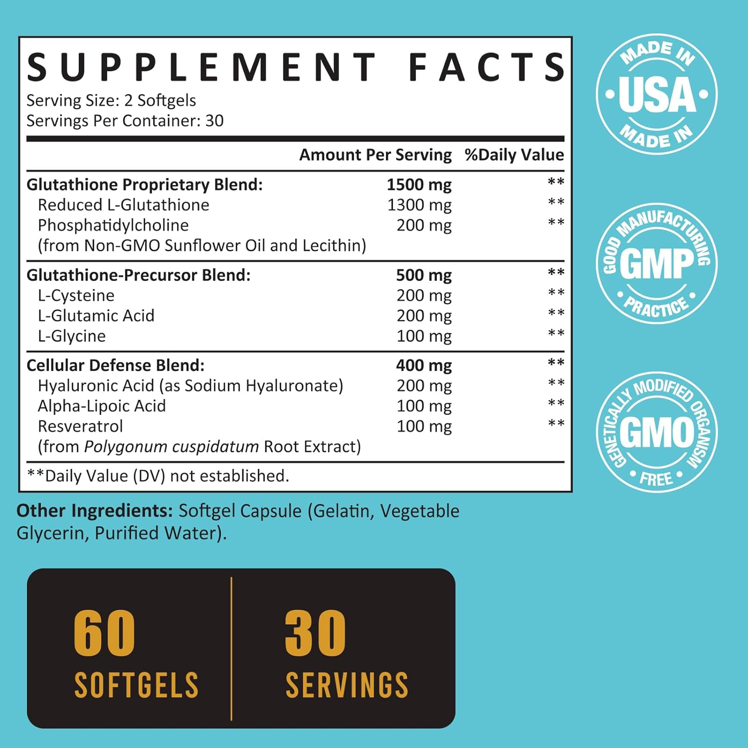 Liposomal Glutathione Softgels 2400 MG - High Absorption Formula with Hyaluronic Acid, Resveratrol, and Antioxidants - 600 Softgels for Detox and Immune Support