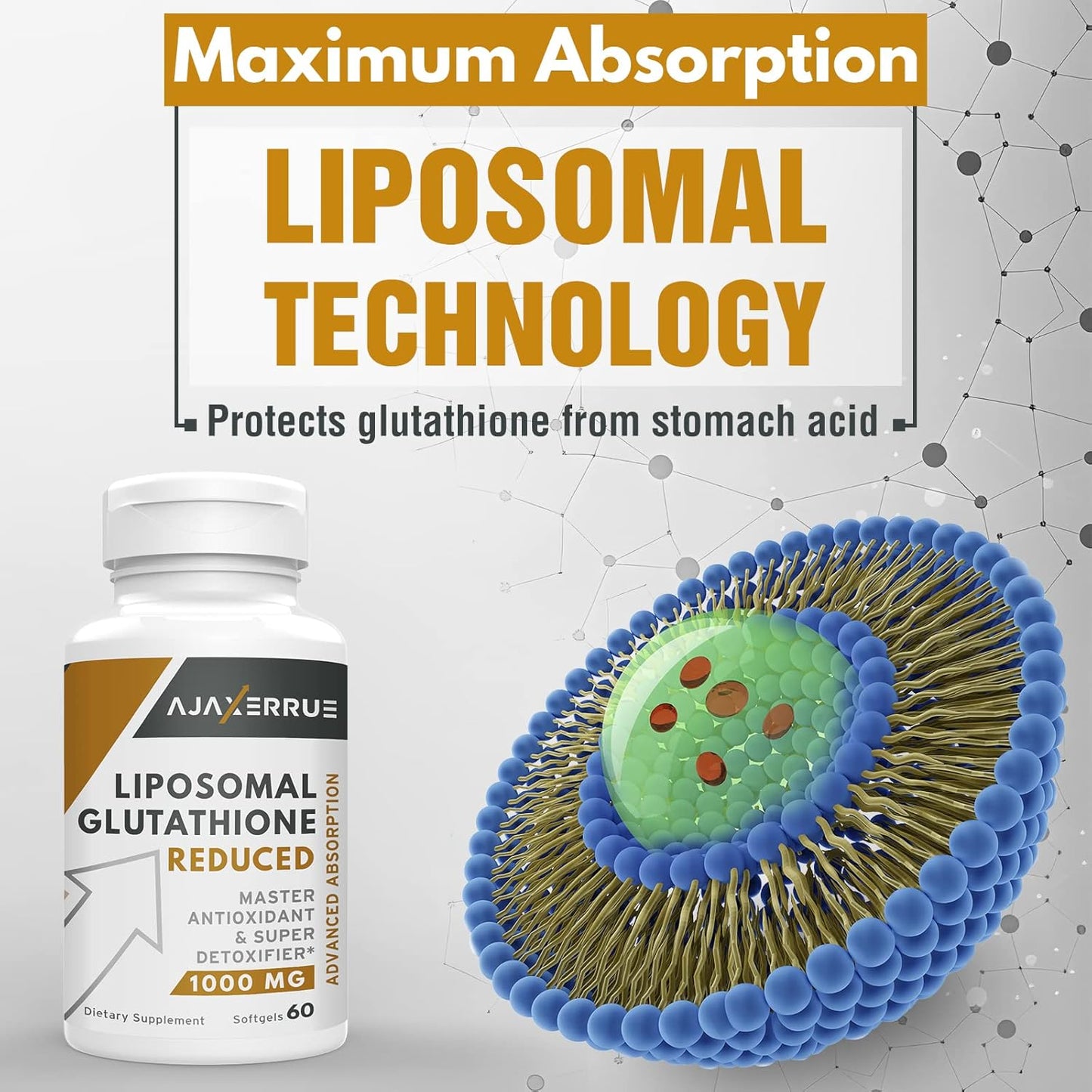 Liposomal Glutathione Supplement 1400mg with Vitamin C & Hyaluronic Acid - Antioxidant for Liver Detox, Brain & Skin - Superior Absorption Formula