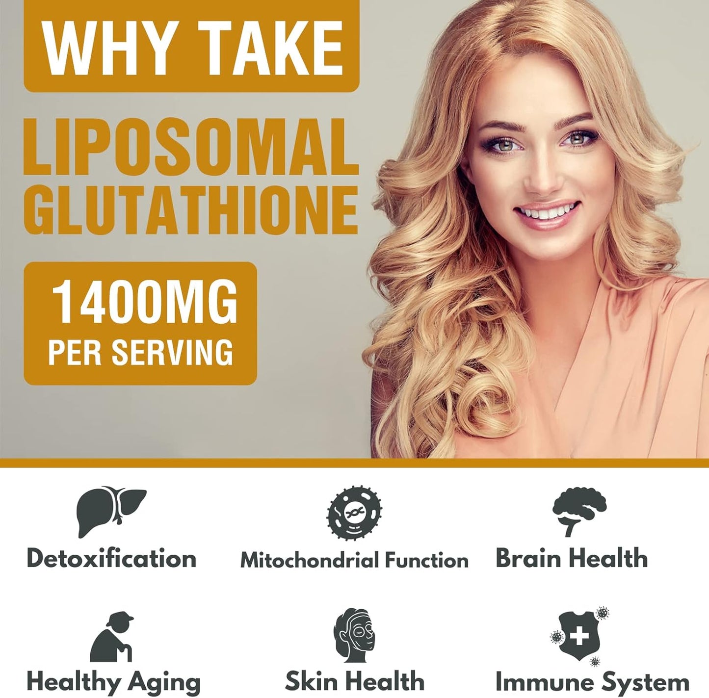 Liposomal Glutathione Supplement 1400mg with Vitamin C & Hyaluronic Acid - Antioxidant for Liver Detox, Brain & Skin - Superior Absorption Formula