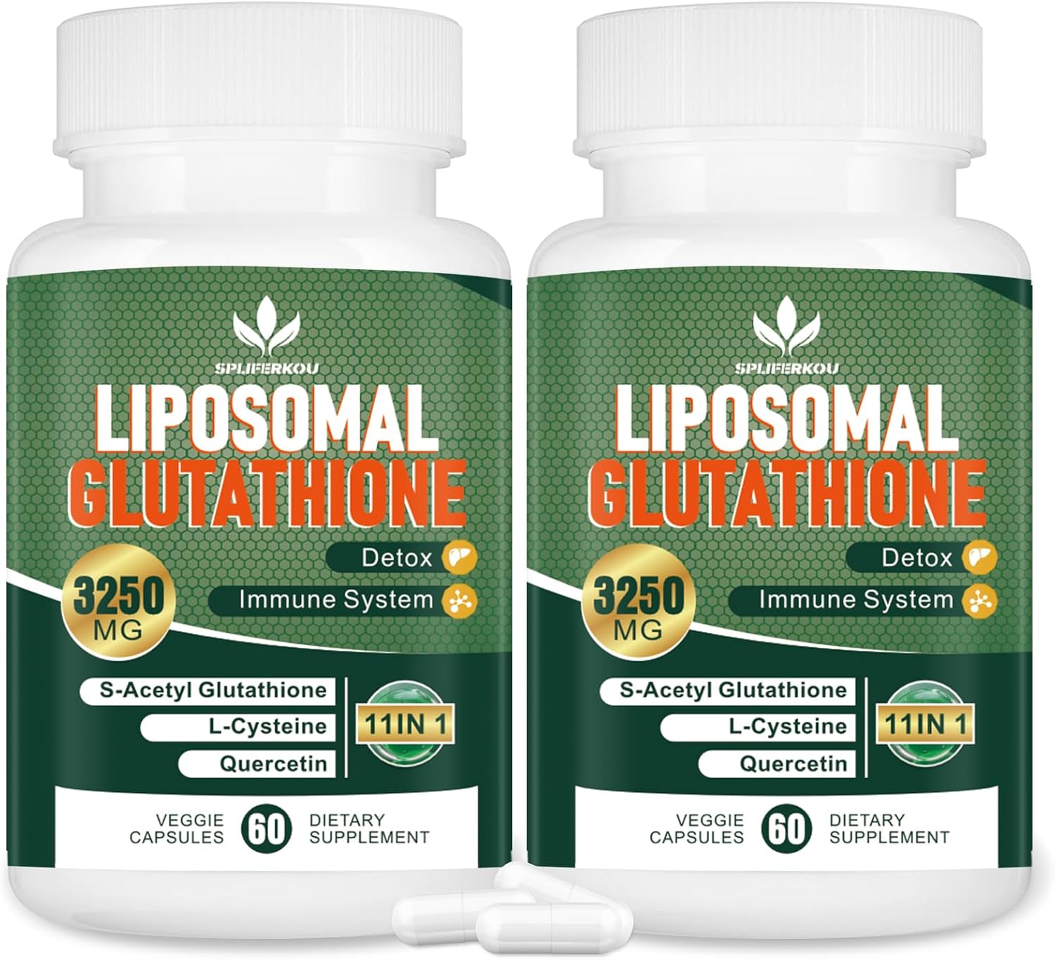 Liposomal Glutathione Supplement with Resveratrol & Quercetin, 3250 MG Antioxidant Capsules for Immune Support, Gluten Free & Non-GMO - 120 Count
