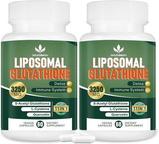 Liposomal Glutathione Supplement with Resveratrol & Quercetin, 3250 MG Antioxidant Capsules for Immune Support, Gluten Free & Non-GMO - 120 Count
