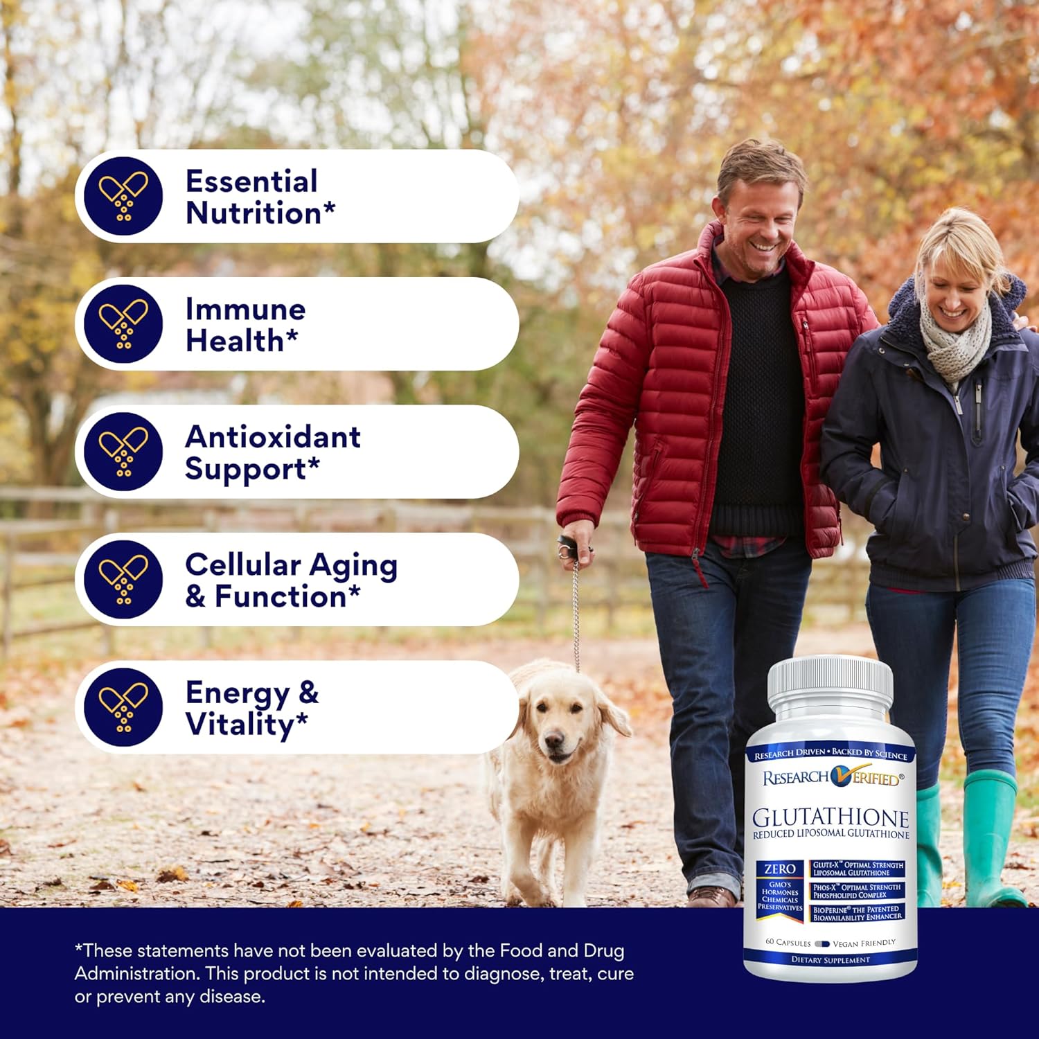 Liposomal Glutathione Supplement with Vitamin C & Bioperine - 60 Capsules (500mg) - Research Verified® Formula