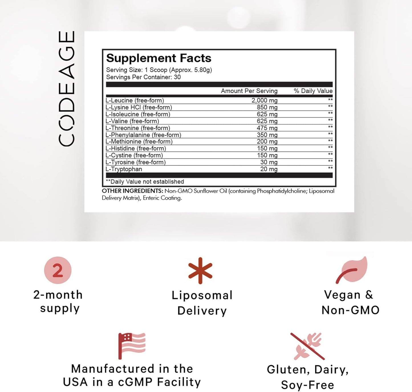 Liposomal Multi Amino Powder Supplement with BCAA & EAA - All 9 Essential Amino Acids, Pre & Post Workout, Unflavored - Non-GMO - 6.15 oz
