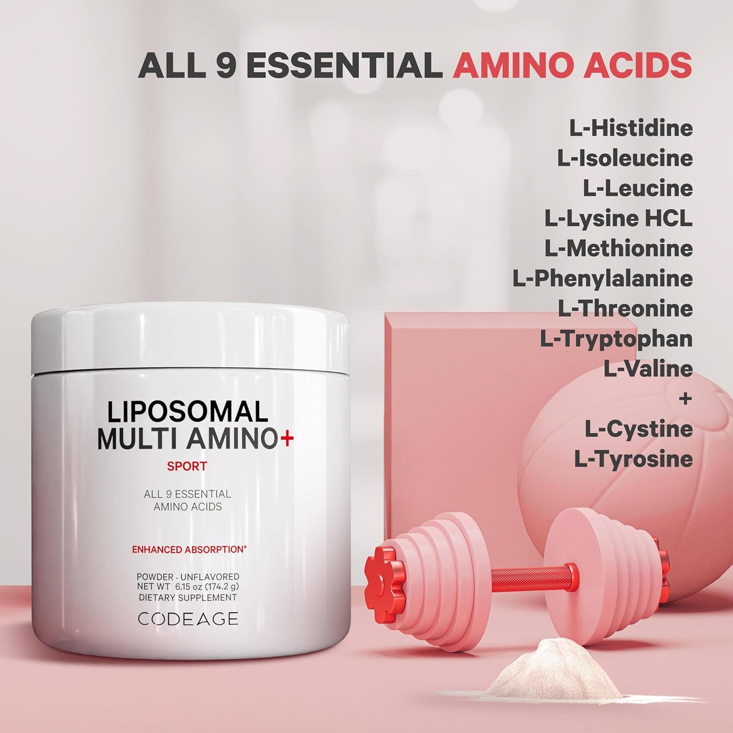 Liposomal Multi Amino Powder Supplement with BCAA & EAA - All 9 Essential Amino Acids, Pre & Post Workout, Unflavored - Non-GMO - 6.15 oz