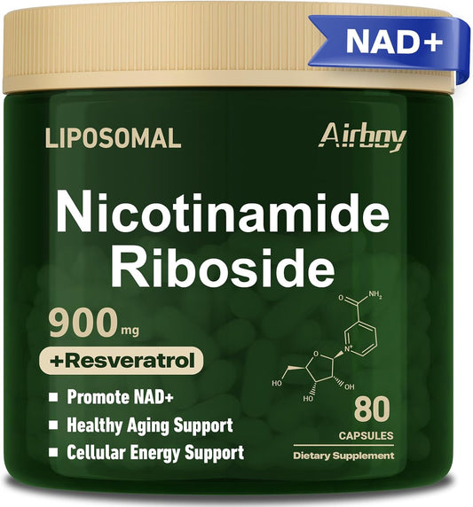 Liposomal NAD Nicotinamide Riboside Resveratrol Supplement - 80 Capsules for Anti-Aging, Energy, and Focus Boost
