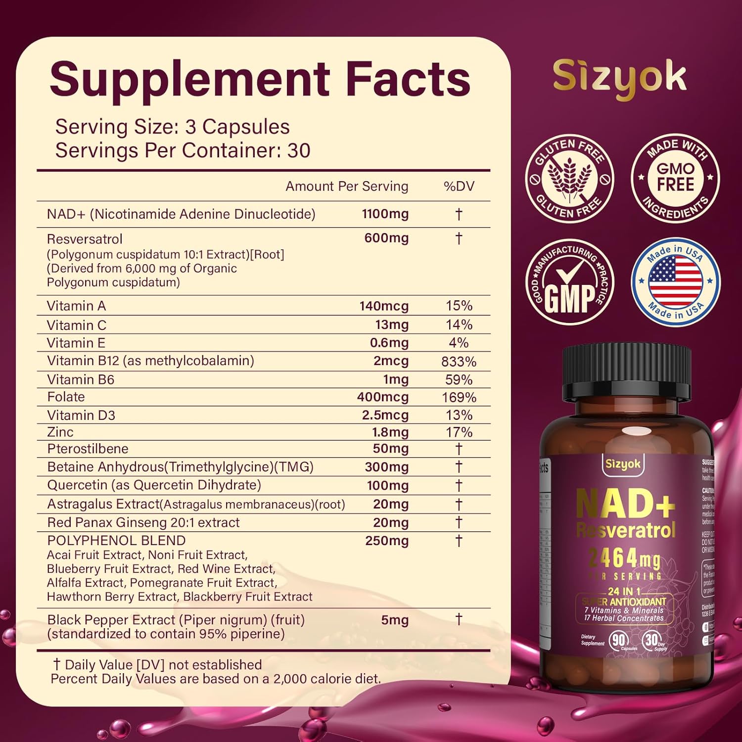 Liposomal NAD+ Resveratrol Supplement for Energy, Focus, and Anti-Aging - 120 Capsules