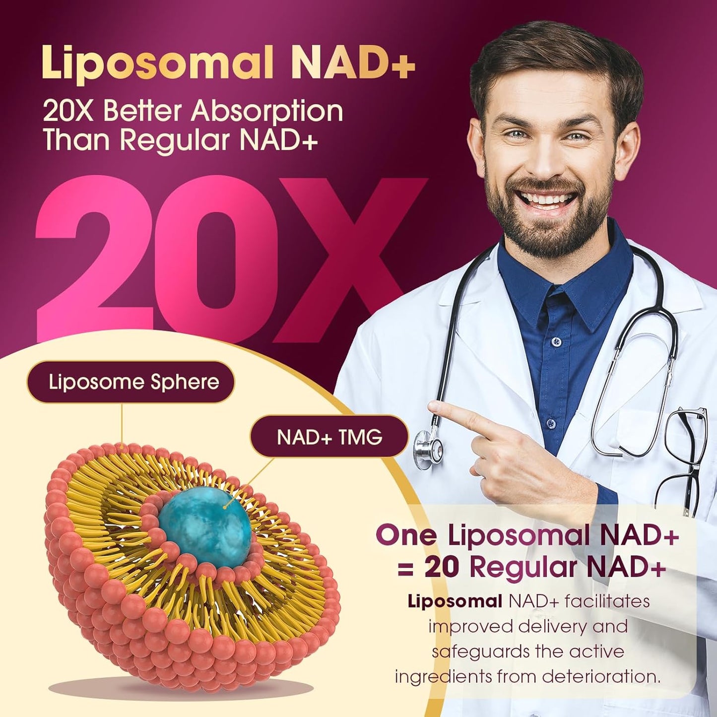 Liposomal NAD+ Resveratrol Supplement for Energy, Focus, and Anti-Aging - 120 Capsules