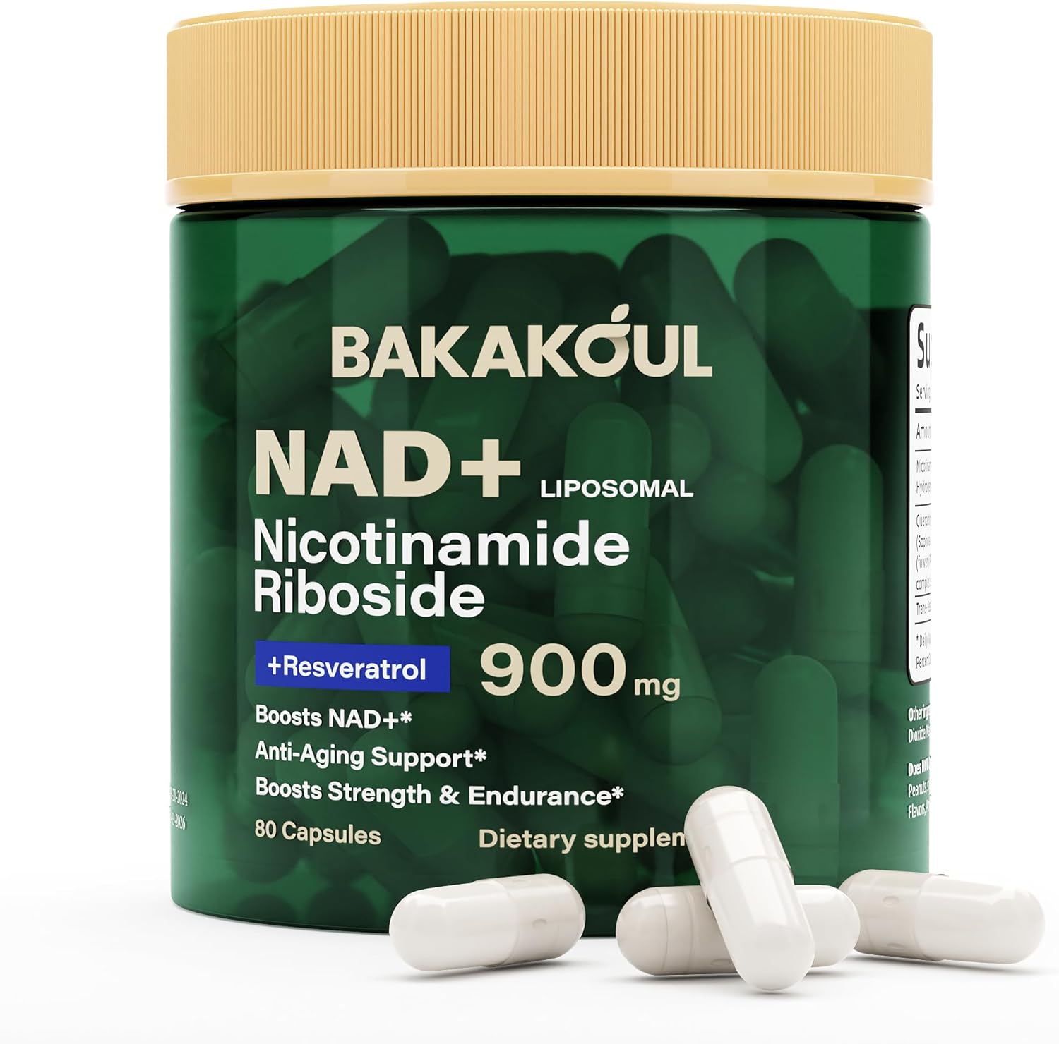 Liposomal NAD+ Supplement with Nicotinamide Riboside, Resveratrol, and Quercetin - 900mg Capsules for Men and Women