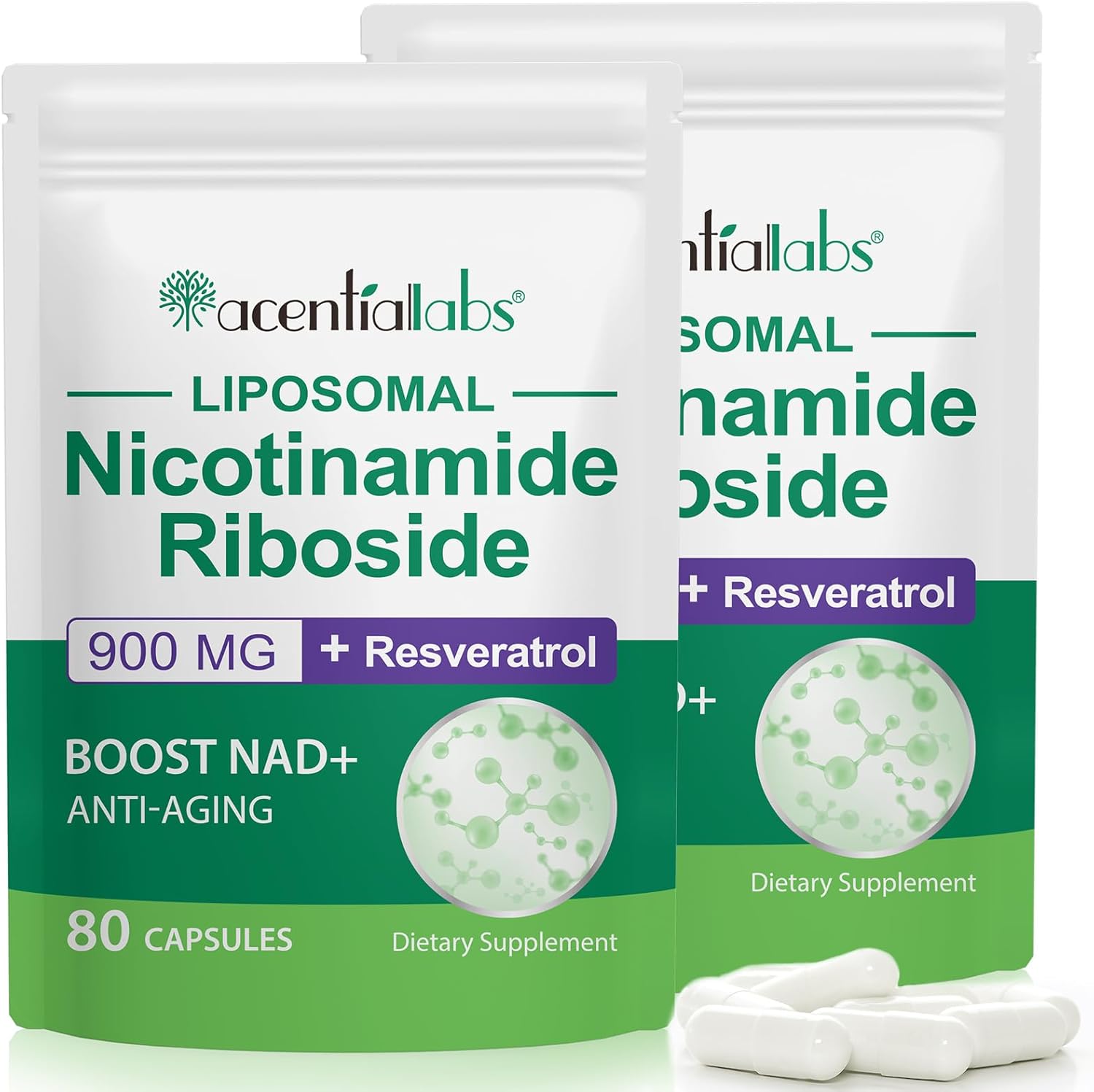 Liposomal NAD+ Supplement with Nicotinamide Riboside & Resveratrol for Cellular Health - 80 Capsules