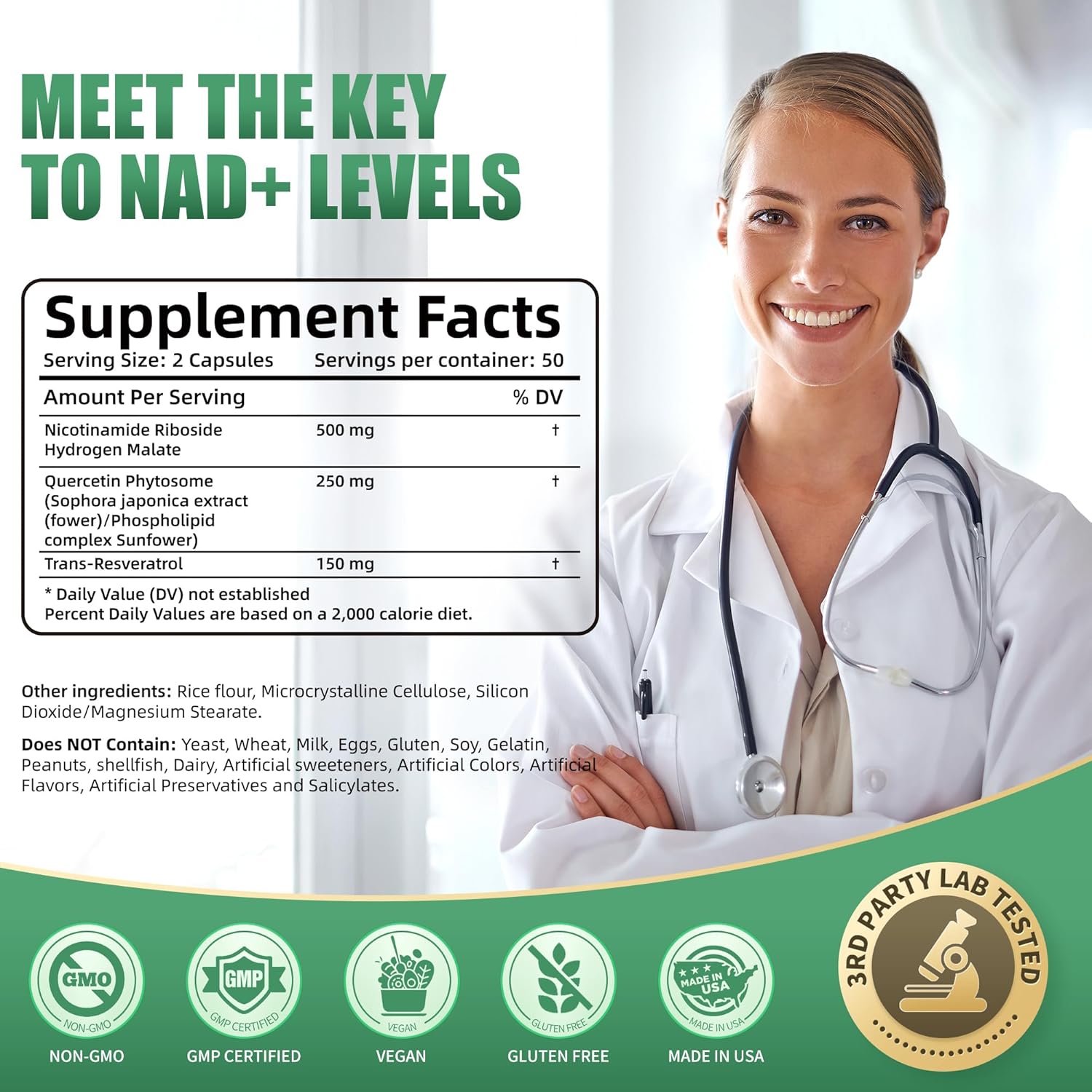 Liposomal NAD+ Supplement with Nicotinamide Riboside, Resveratrol, Quercetin - 900mg Capsules for Energy & NAD+ Boost in Men and Women