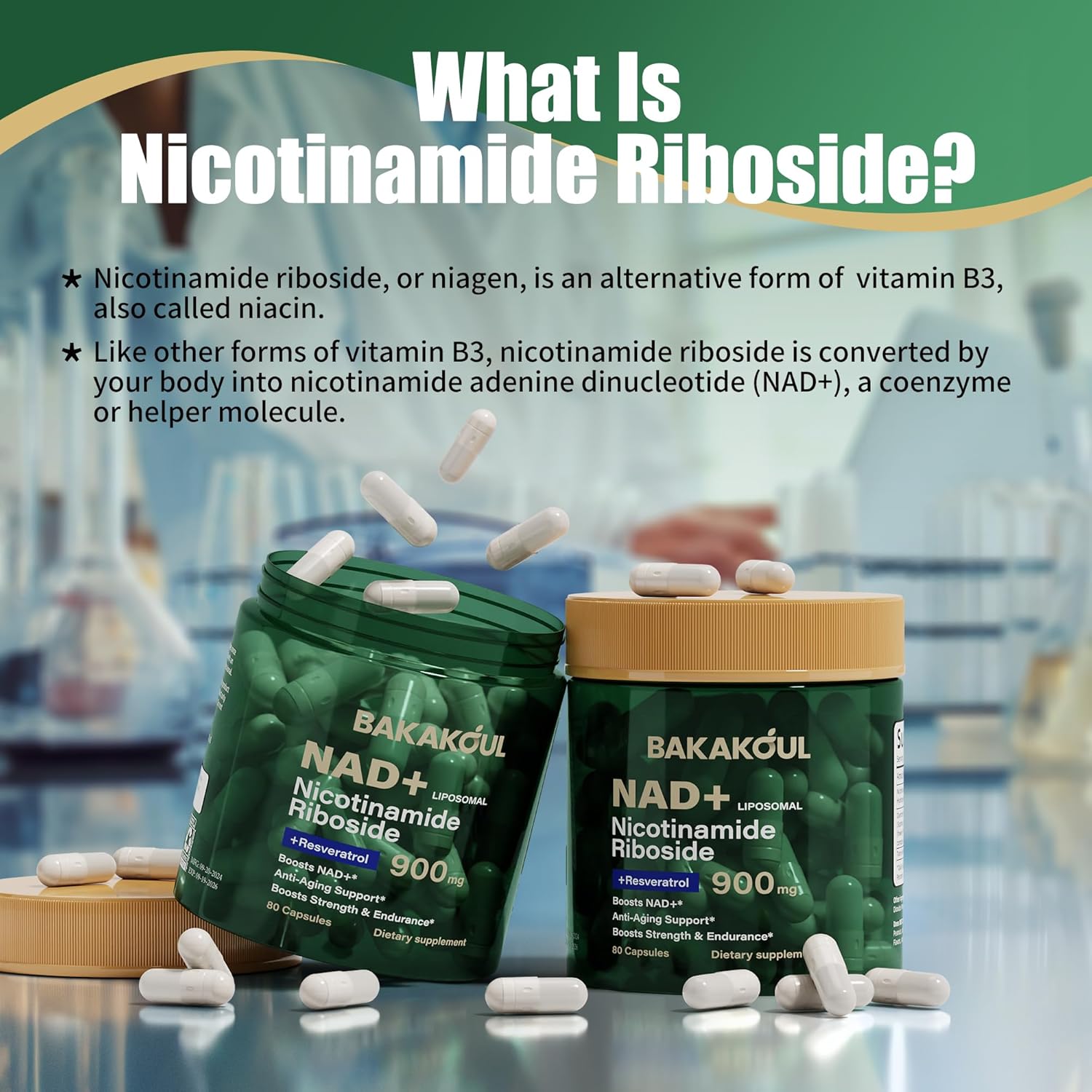 Liposomal NAD+ Supplement with Nicotinamide Riboside, Resveratrol, and Quercetin - 900mg Capsules for Men and Women