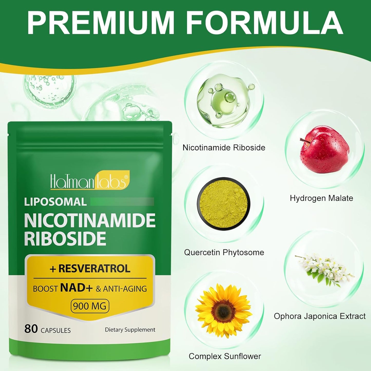 Liposomal NAD+ Supplement with Nicotinamide Riboside Resveratrol - 80 Capsules for Cellular Health & Stamina